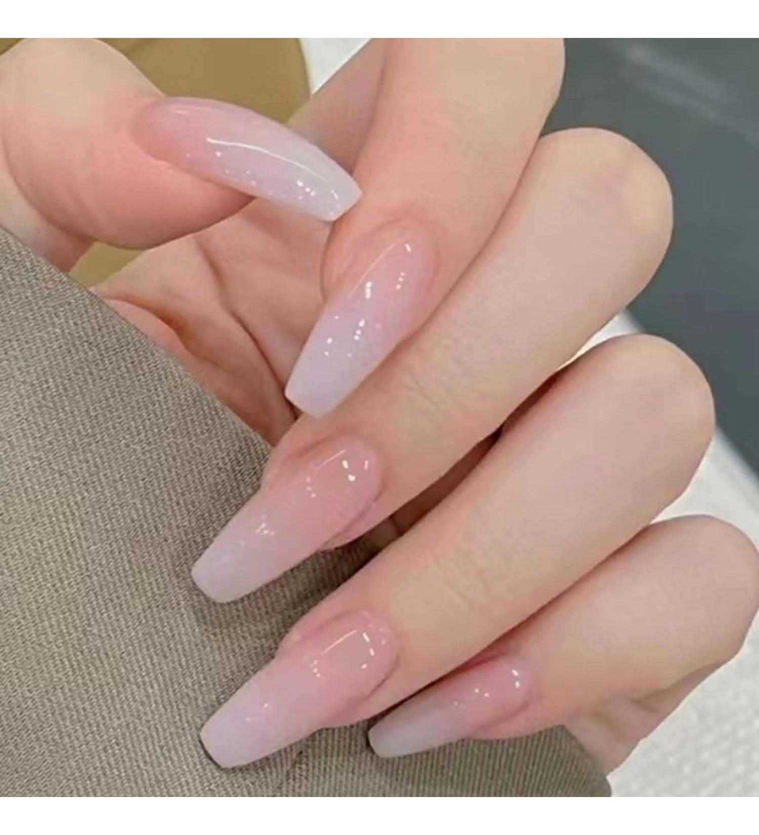 Luvadeyo 24 PCs Coffin Press on Nails - Long Acrylic Gradient Fake Nails for Women & Girls - Full Cover Cold & White Design - Buy Online on SooperMarket.com