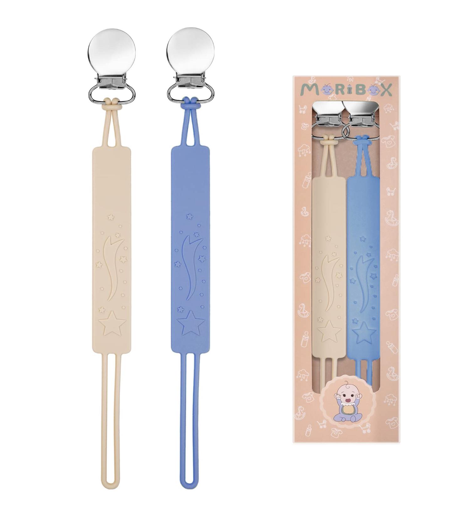 Pacifier Clip for Boys Girls - MORIBOX Silicone Paci Clip with Teething Relief - 2 Pack (P-Beige&Blue) - Buy Online on SooperMarket.com