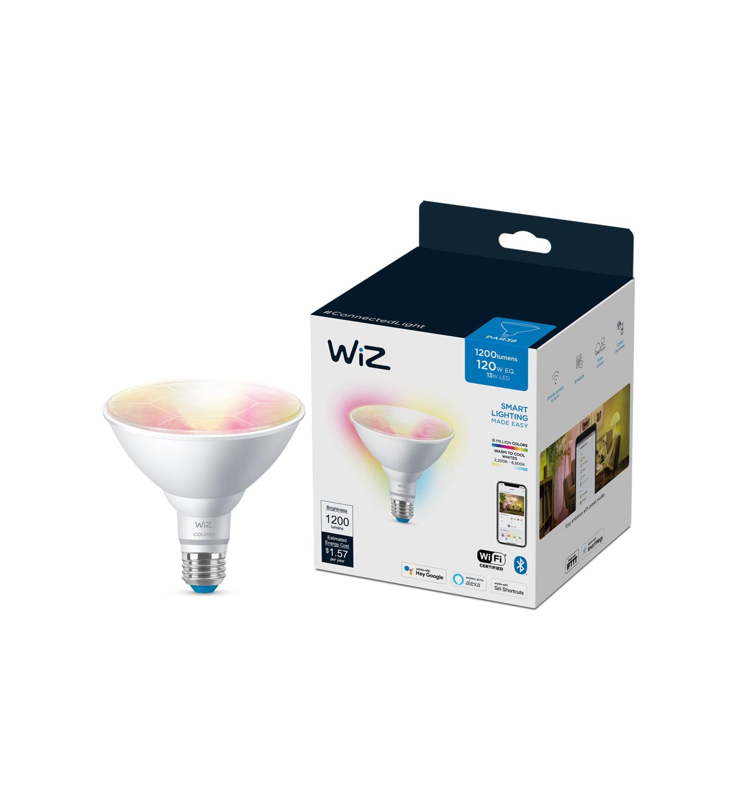 WiZ Connected Color PAR38 Outdoor Smart WiFi Light Bulb 2200K-6500K + RGB 16 Million Colors | Alexa, Google Assistant & Siri Compatible | No Hub Required - 1 Count - Buy Online on SooperMarket.com