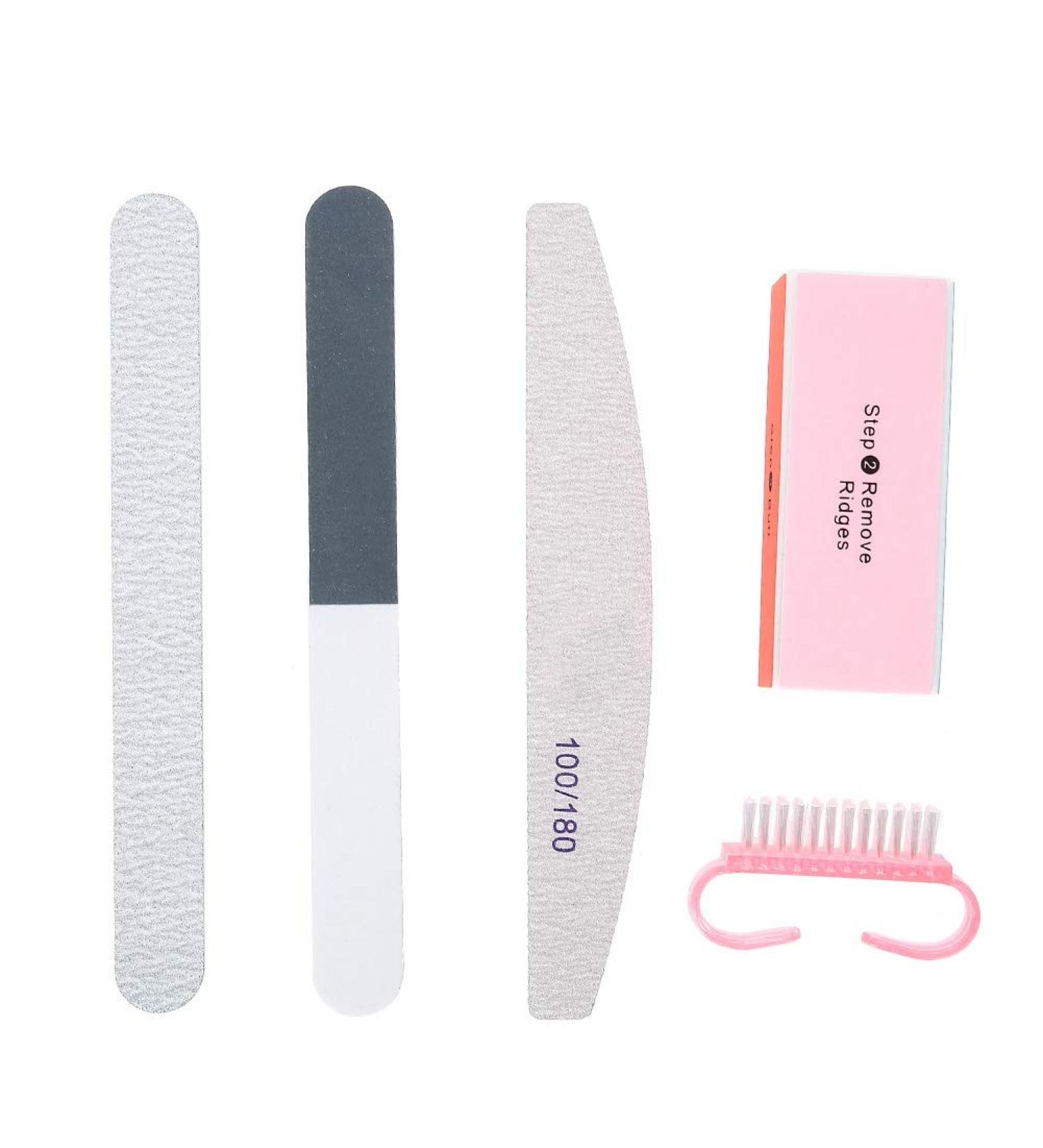 Set Of 5 Durable Nail Files and Powder Brushes - Buffing Tools with Various Grits for UV Gel Polish and Nail Accessories - Buy Online on SooperMarket.com