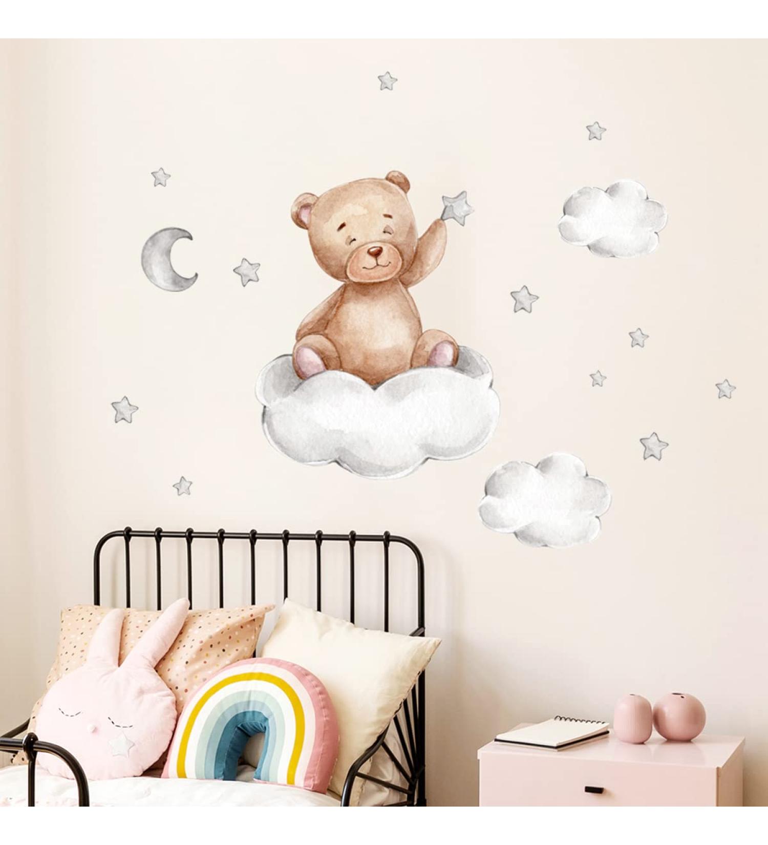 Cute Bears and Moon Wall Stickers for Kids Bedroom Decor | Nursery Window Decals - Set of Bears, Clouds, Moon and Stars - Buy Online on SooperMarket.com