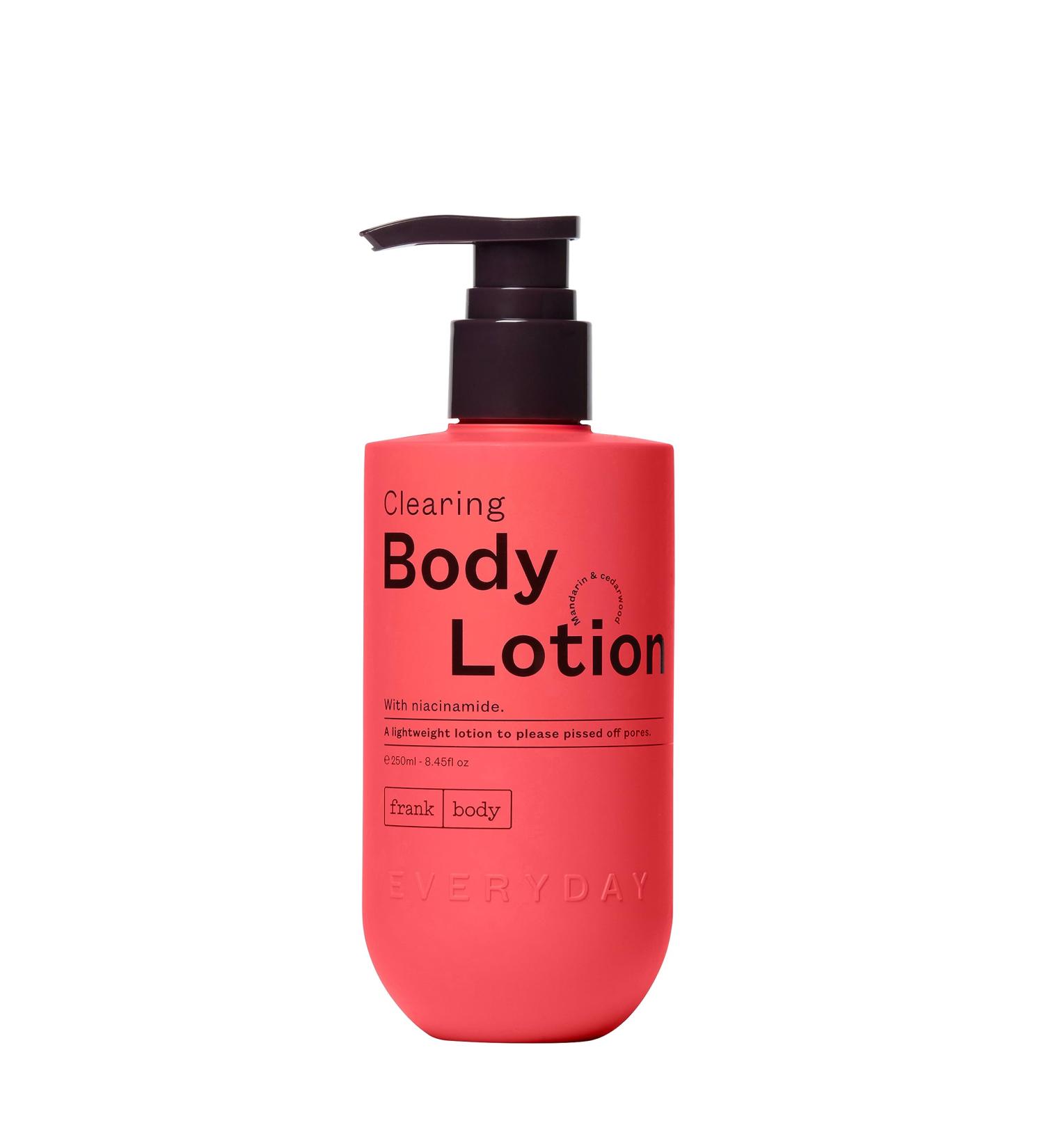 Frank Body Clearing Body Lotion | Vegan Cruelty-Free & Fast-Absorbing Gel-Lotion with Niacinamide | Mandarin & Cedarwood Scent | 250ml/8.45 fl oz - Buy Online on SooperMarket.com
