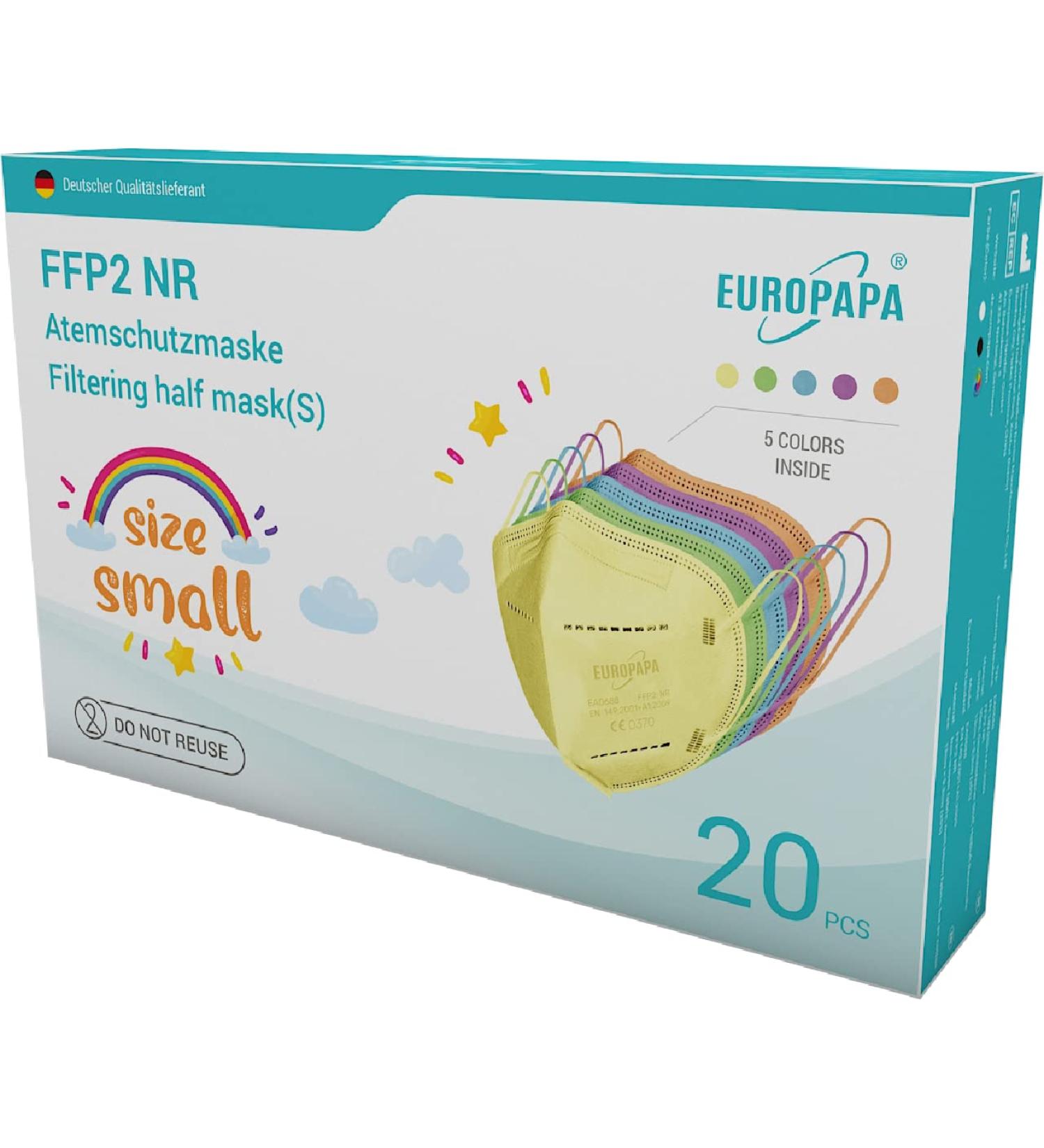 EUROPAPA FFP2 Face Mask - 20 Pack Small Size 5-Layer Respiratory Masks Individually Packed EU 2016/425 Available in 5 Colors - Buy Online on SooperMarket.com