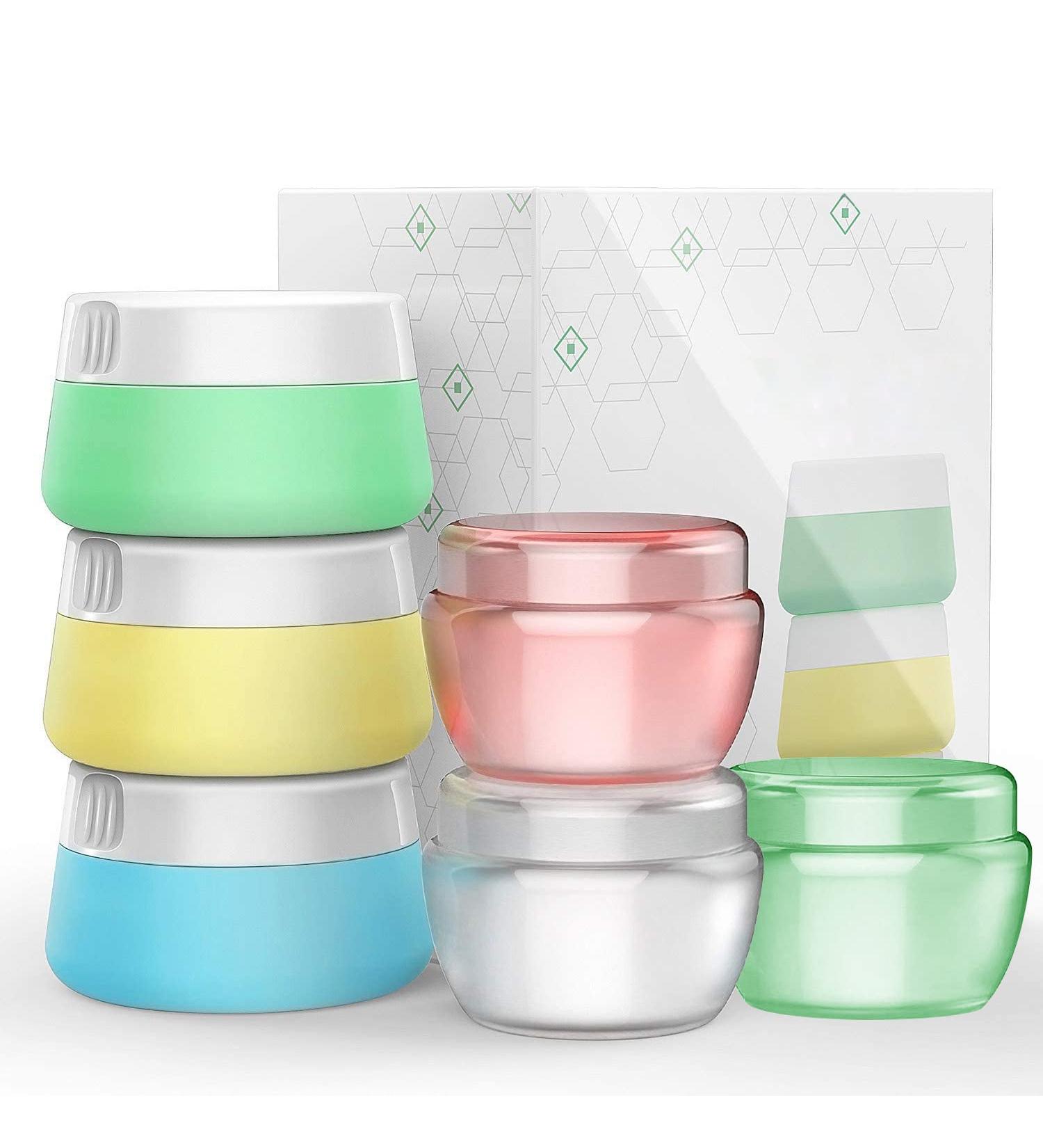 6 Pack Leakproof Silicone Travel Jars 0.67oz - Travel Size Containers for Toiletries - Hard Sealed Lids for Face, Hand, Body Cream - 6 Pieces - Buy Online on SooperMarket.com