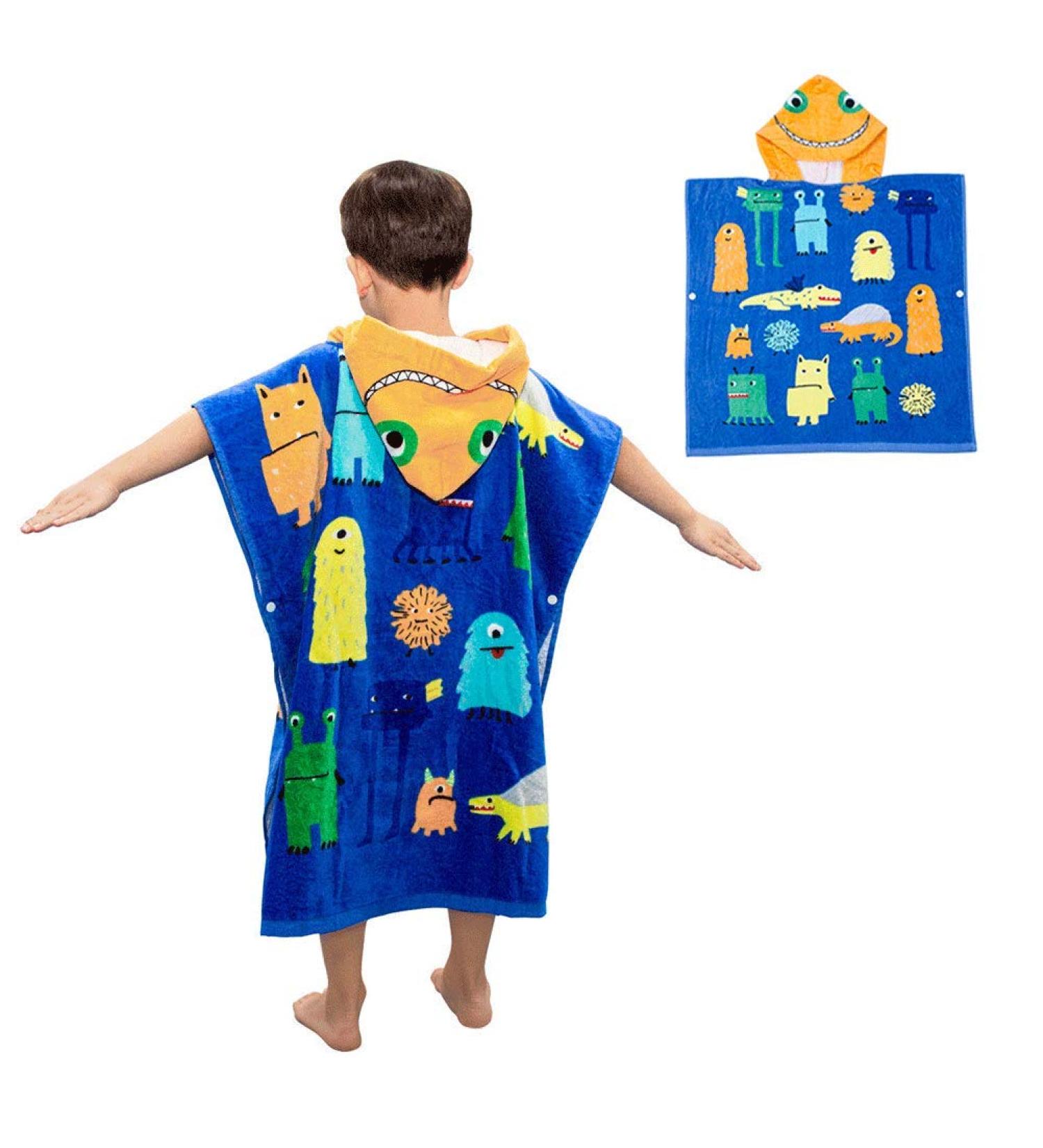 100% Cotton Hooded Bath Towel Poncho for Kids | Soft Warm Beach & Bath Towel with Big Monster Motif - Buy Online on SooperMarket.com