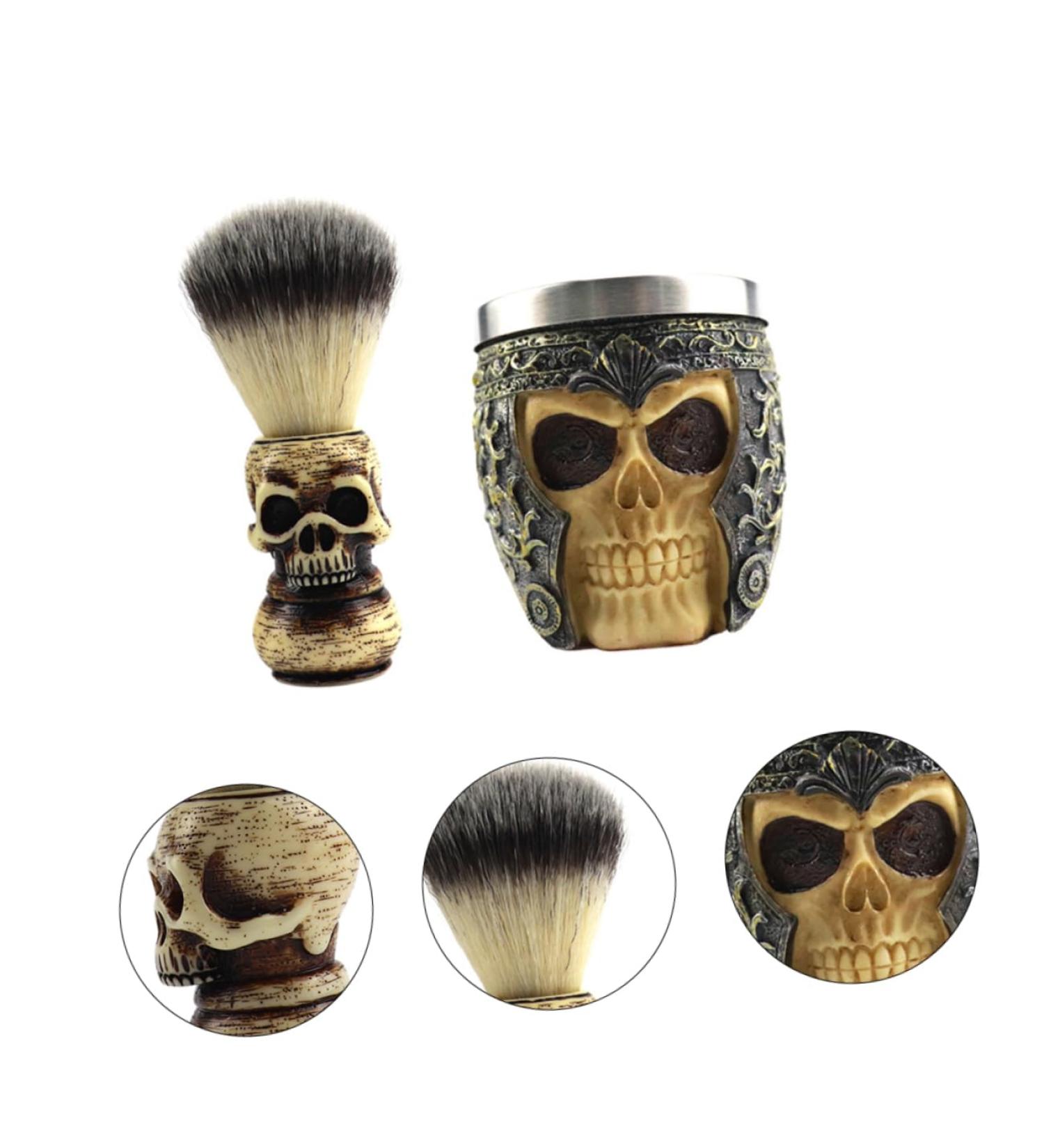 Buy Balacoo Skull Beard Brush Set - Men's Badger Shaving Brush & Mug | Premium Barber Tools for Facial Cleaning & Shaving Soap Bowl - Buy Online on SooperMarket.com
