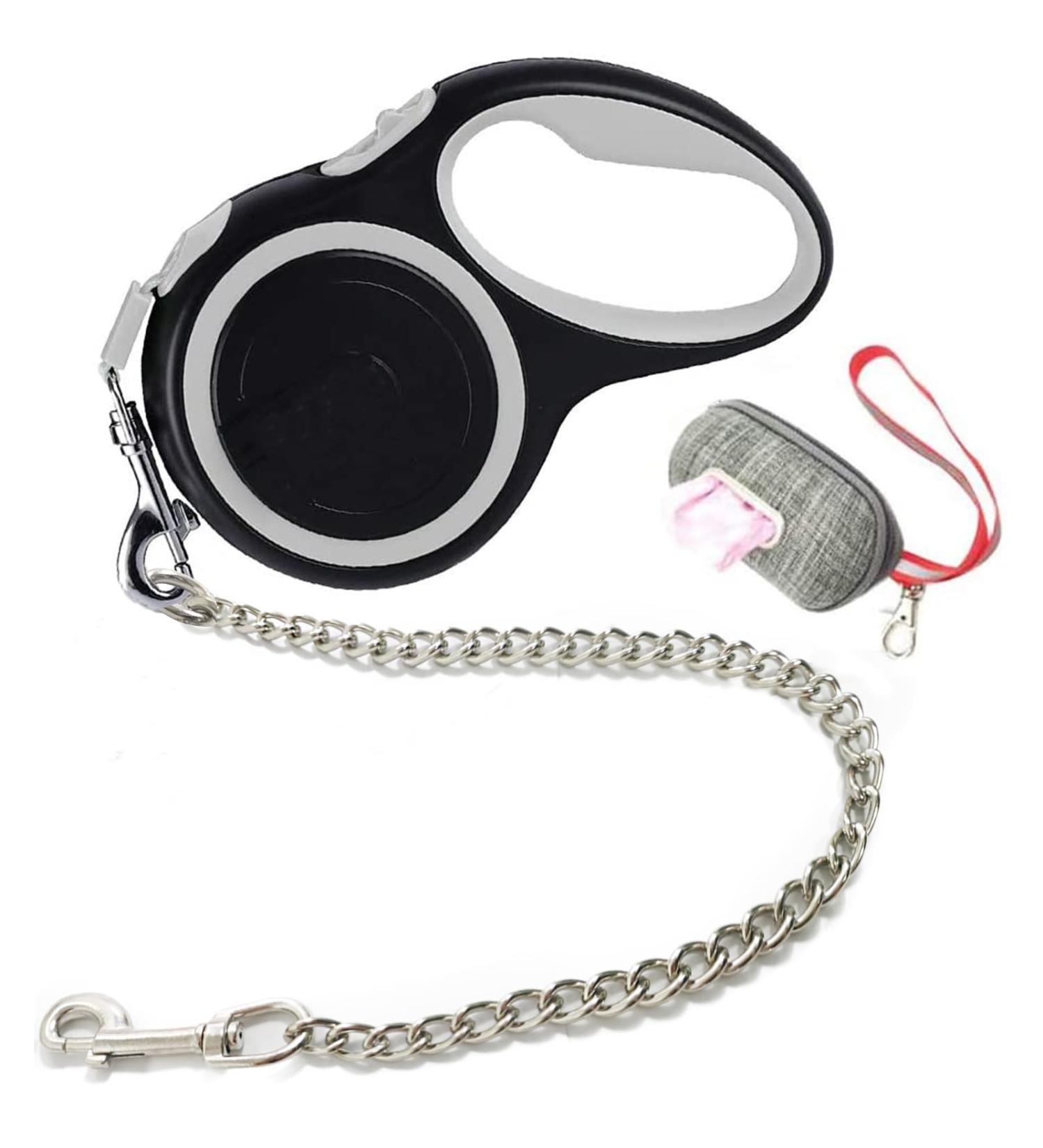 Etechydra Dog Retractable Leash 5m/16ft Gray - Heavy Duty Nylon Tape Leash with Anti-Bite Steel Chain for Medium Large Dogs - Buy Online on SooperMarket.com