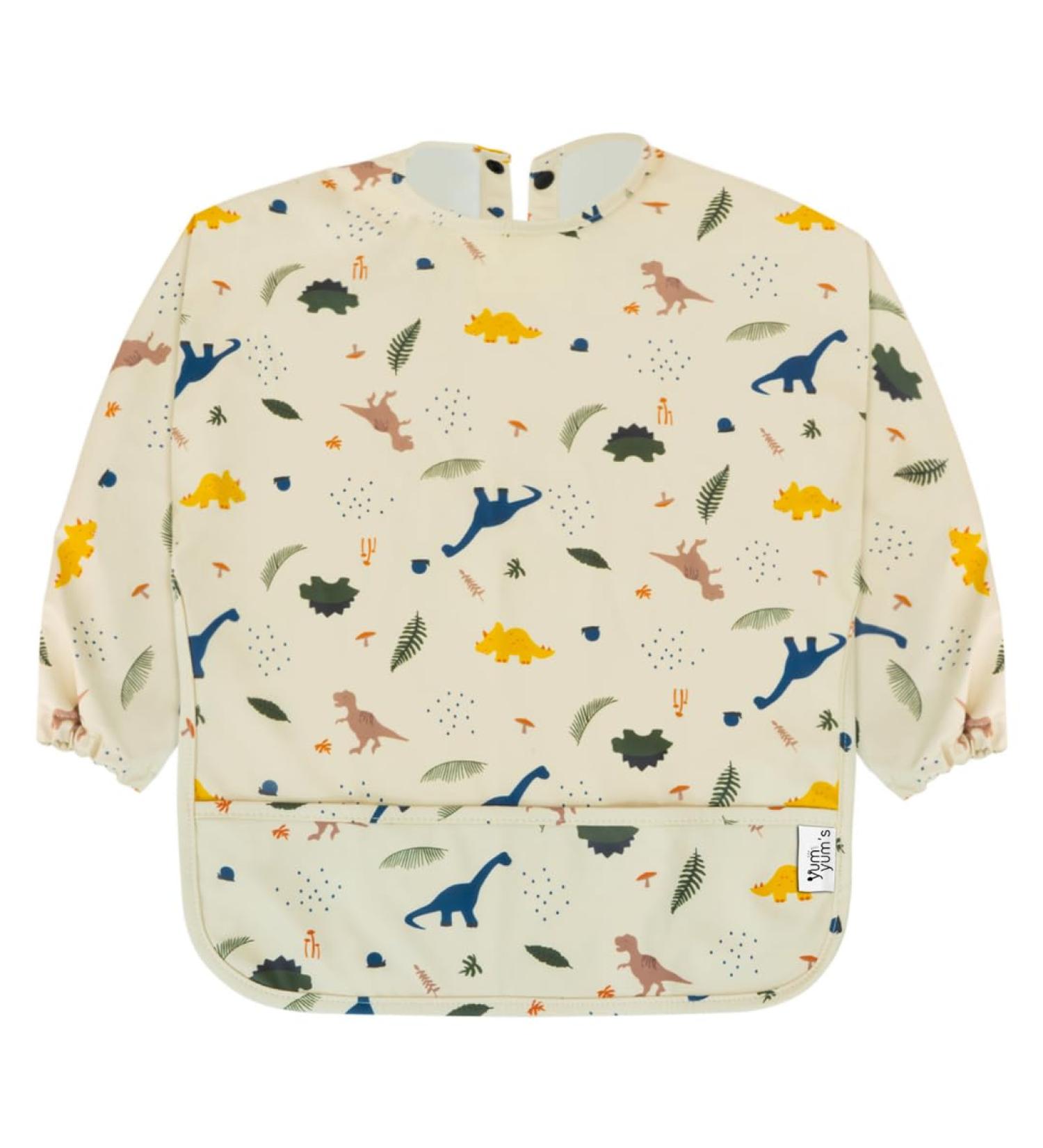 Yum Yum's Silicone Baby Bibs for Babies 6-12 Months | Waterproof Long Sleeve Coverall Bib for Baby Weaning | Toddler Apron for Mess-Free Feeding - Dino Adventures - Buy Online on SooperMarket.com