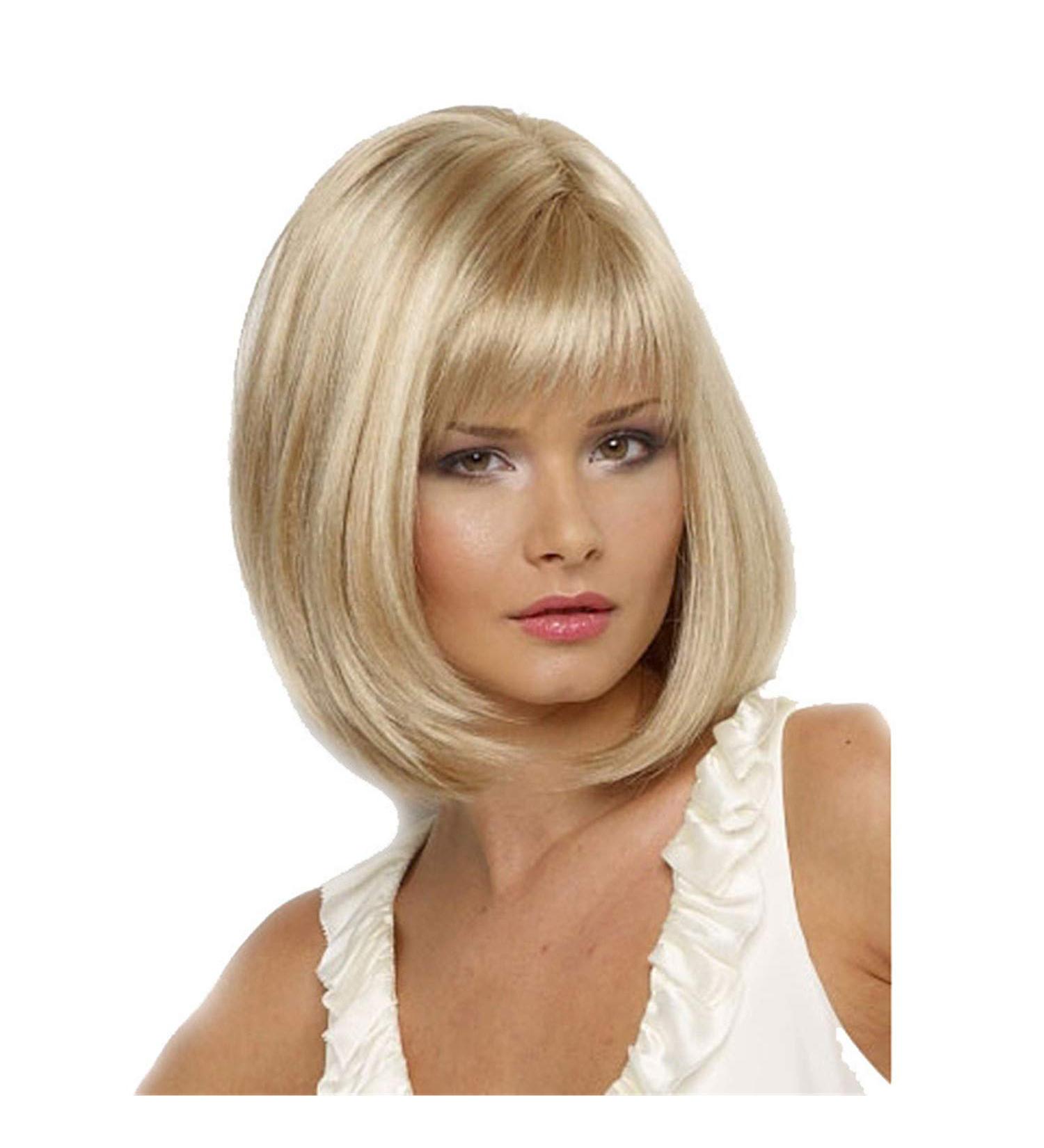 Buy Short Blonde Wig for Women | Natural Synthetic Straight Wigs with Bangs - Perfect for Daily Use - Buy Online on SooperMarket.com