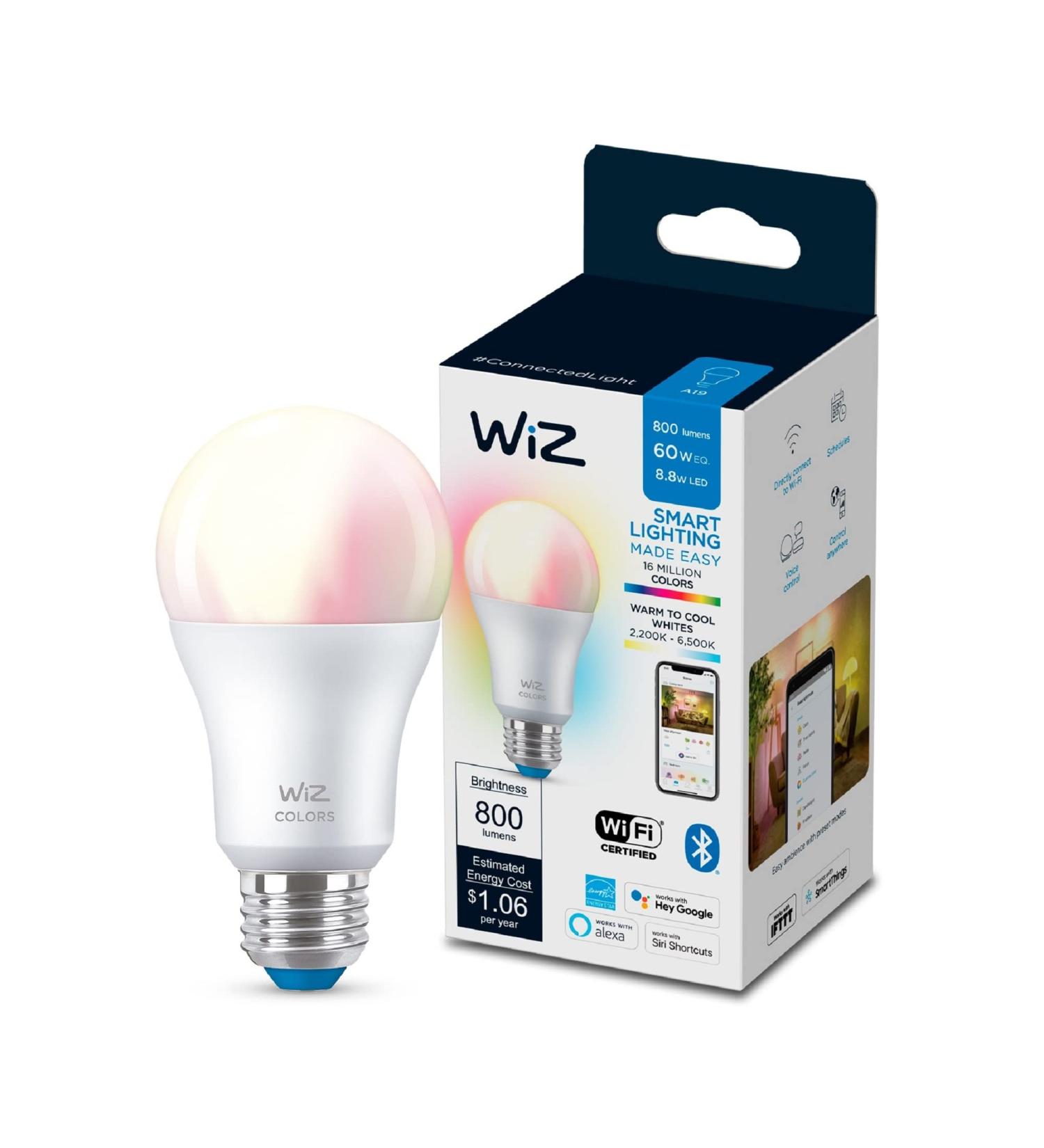 WiZ Connected Color 60W A19 Smart WiFi Light Bulb - 16 Million Colors - Alexa & Google Home Compatible - No Hub Needed - 1 Pack - Buy Online on SooperMarket.com