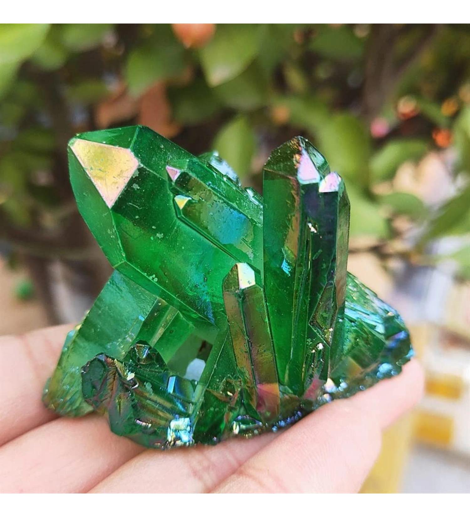Home Decoration Crystal 100g Natural Green Angel Halo Quartz Crystal Cluster Titanium Coated Quartz Cluster electroplated Stone Suitable for Home Office Decoration - Buy Online on SooperMarket.com