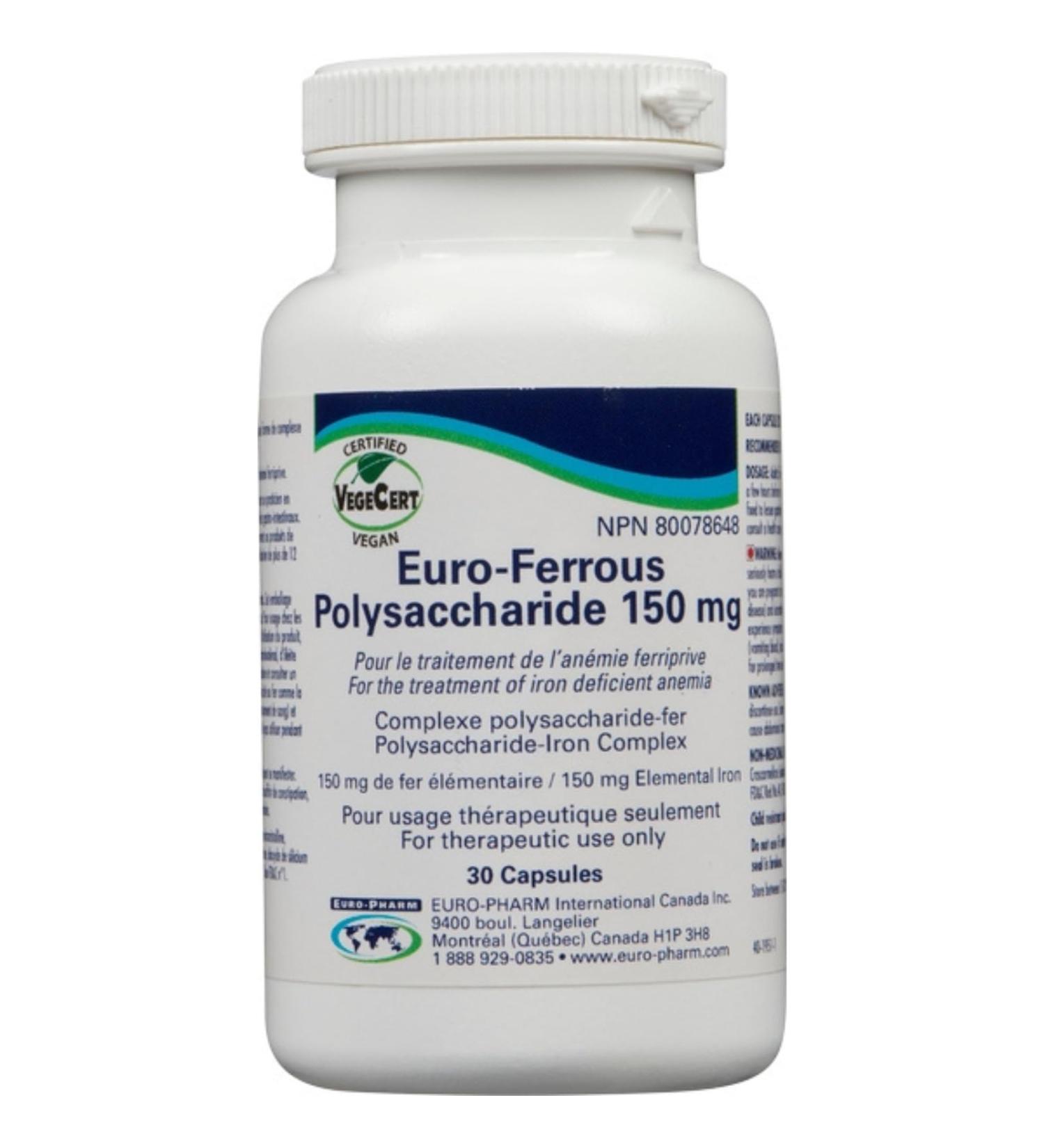 Premium Euro-Ferrous Polysaccharide 150mg - 30 Vegan Capsules for Enhanced Iron Absorption - Buy Online on SooperMarket.com