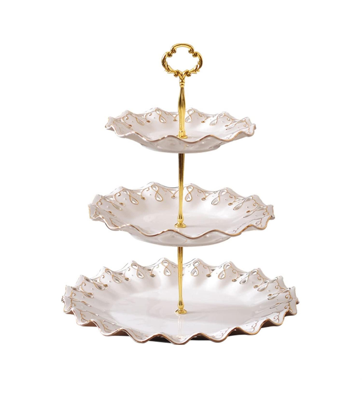 Fruit Basket Bowl Fruit Dish Three-Layer Fruit Plate Chinese Style Hollow Creative Ceramic Fruit Bowl Living Room Dining Room Kitchen Desktop Decor Candy Plate Fruit Bowls - Buy Online on SooperMarket.com