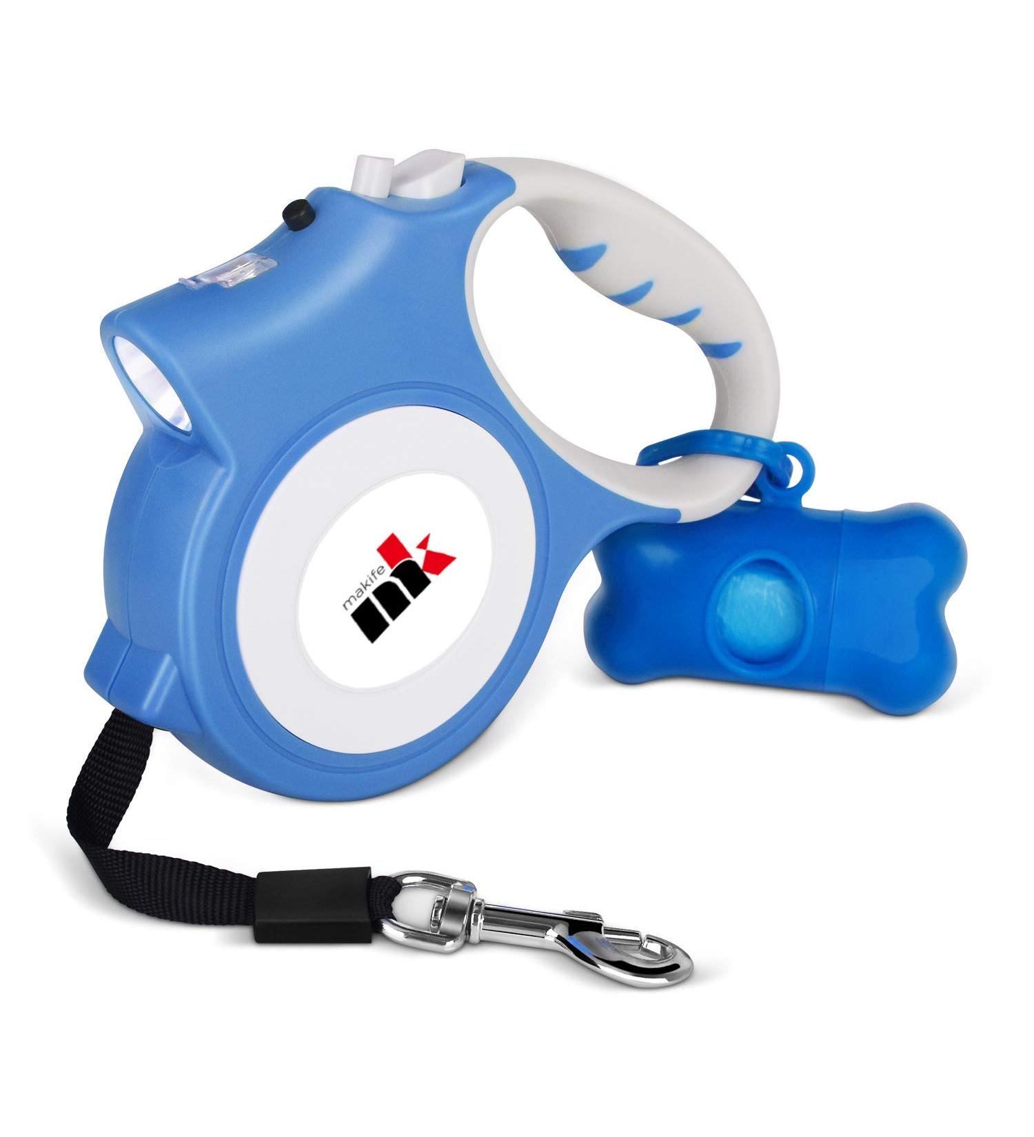 Makife Retractable Dog Leash 5m for Large & Medium Dogs | Includes Flashlight & 15 Dog Droppings Bags - Ideal for Easy Walks - Buy Online on SooperMarket.com