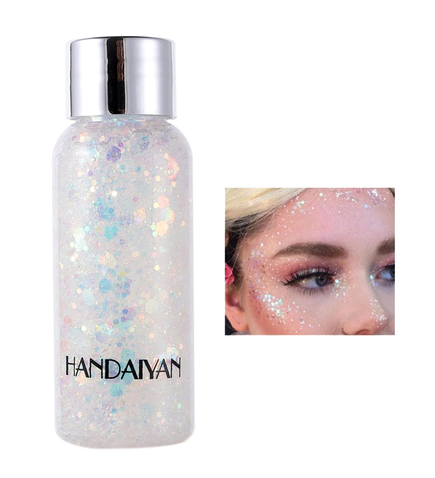 Sparkling White Body Glitter Gel for Face, Eyes, Hair - Long Lasting Mermaid Scales Makeup for Festival, Party, Halloween - Women, Kids - Buy Online on SooperMarket.com