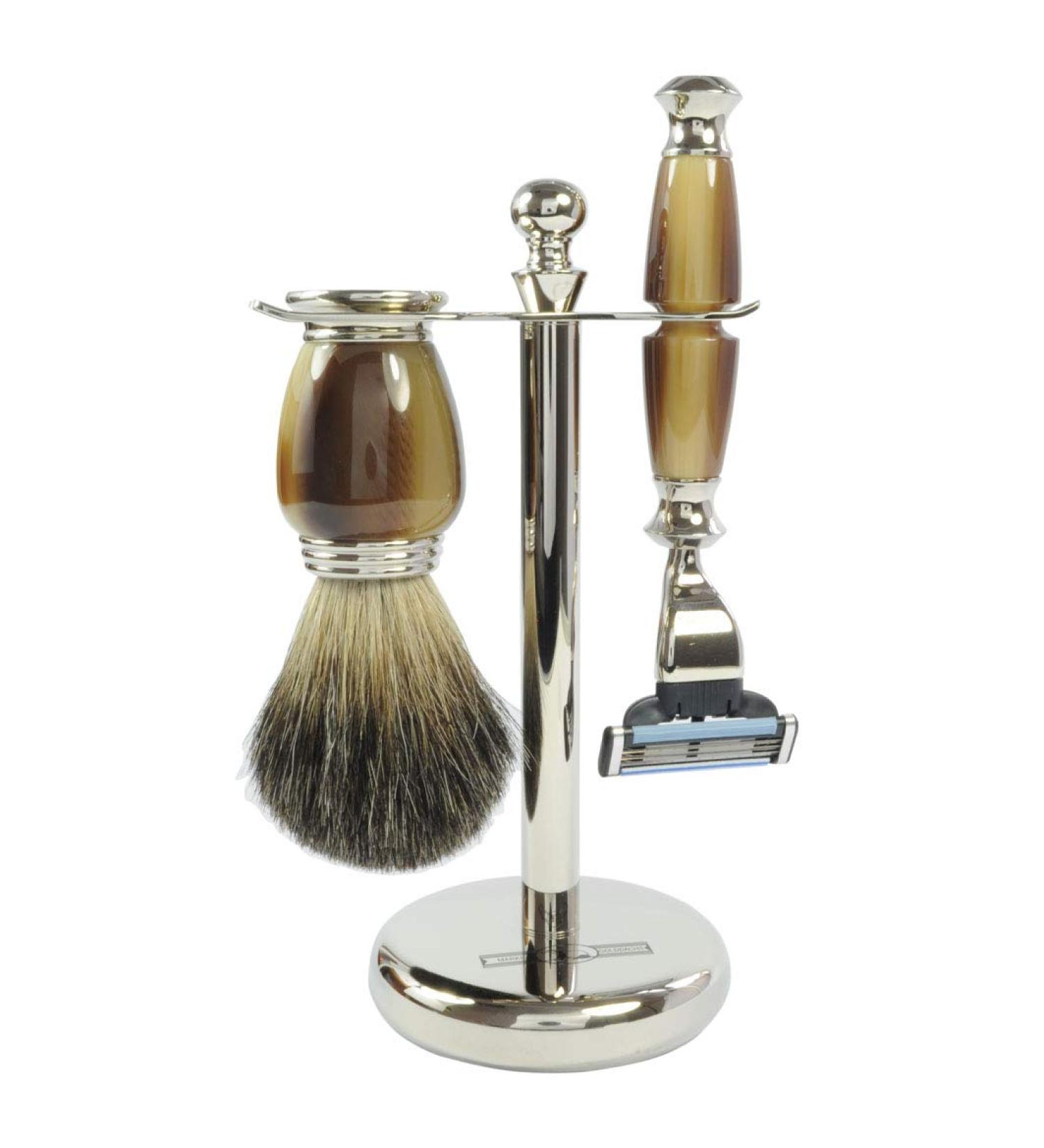 Golddachs shaving set Galalith/silver artificial horn/brass fittings 100% badger hair