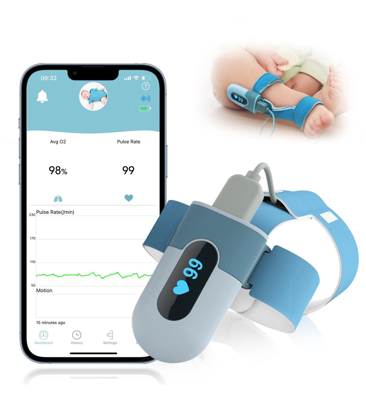 Babytone Baby Sleep Monitor S1: Track Heart Rate, Oxygen Level & Movement | Wearable Foot Monitor with Bluetooth | Free APP | 0-36 Months Infant's Sleep - Buy Online on SooperMarket.com