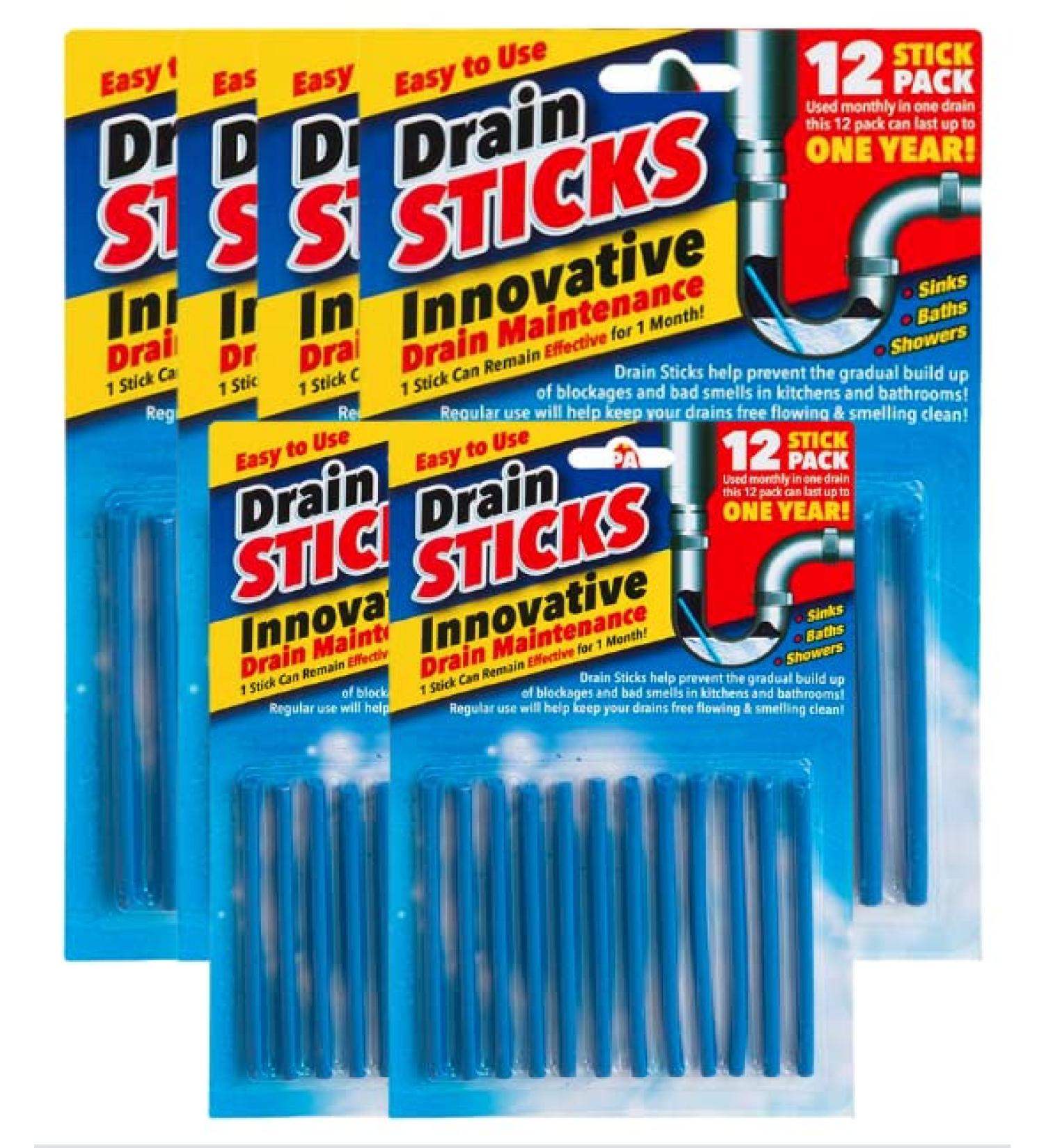 Drain Sticks x72 Easy to Use Fast & Effective Drain Cleaning Sticks for Sinks Baths & Showers - Prevents Build Up Blockages & Bad Smells in Kitchens & Bathrooms - Buy Online on SooperMarket.com
