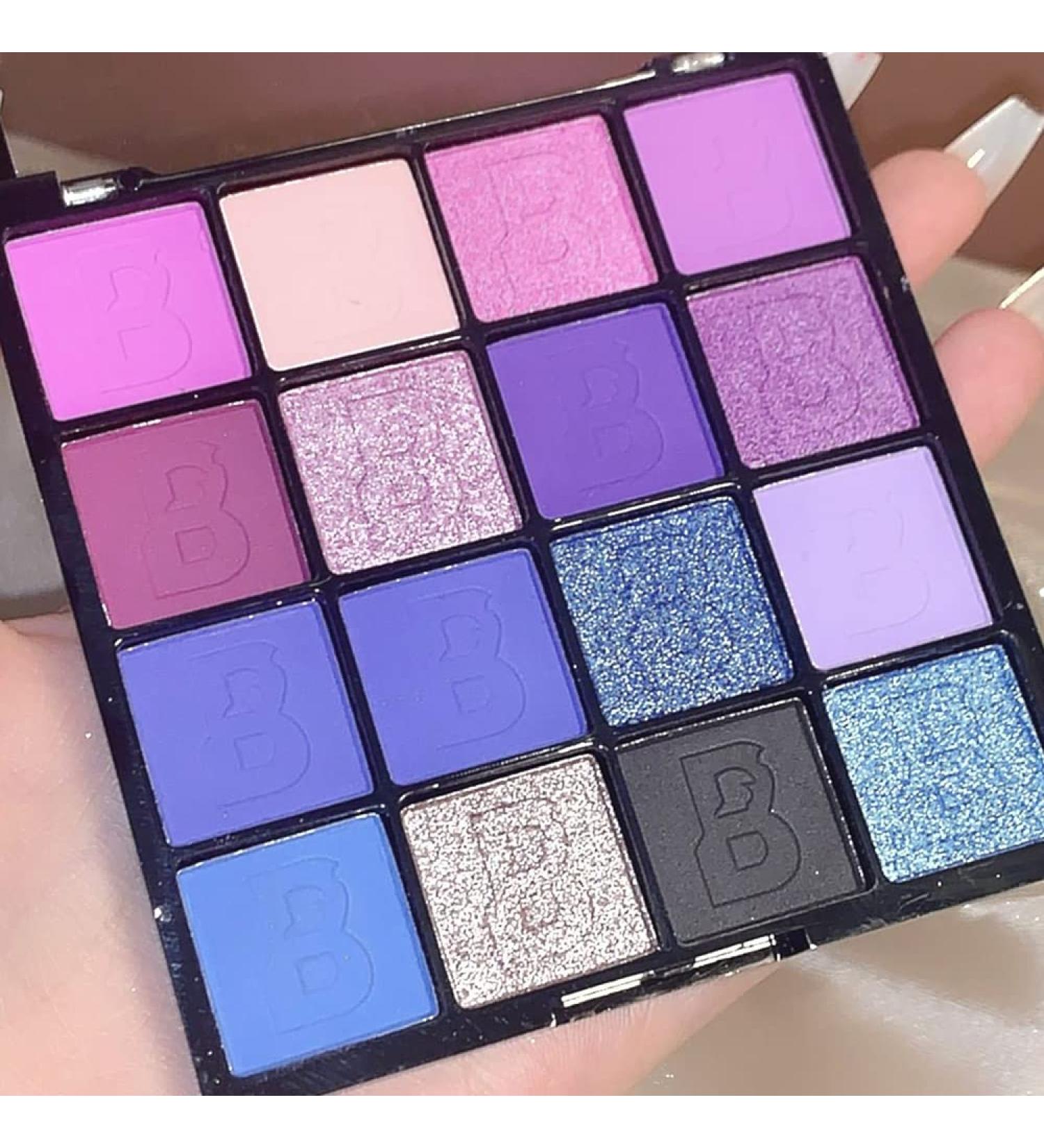Yeweian Purple Blue Eyeshadow Palette - 16 Glitter Matte Shades, Waterproof Korean Makeup - Buy Online on SooperMarket.com