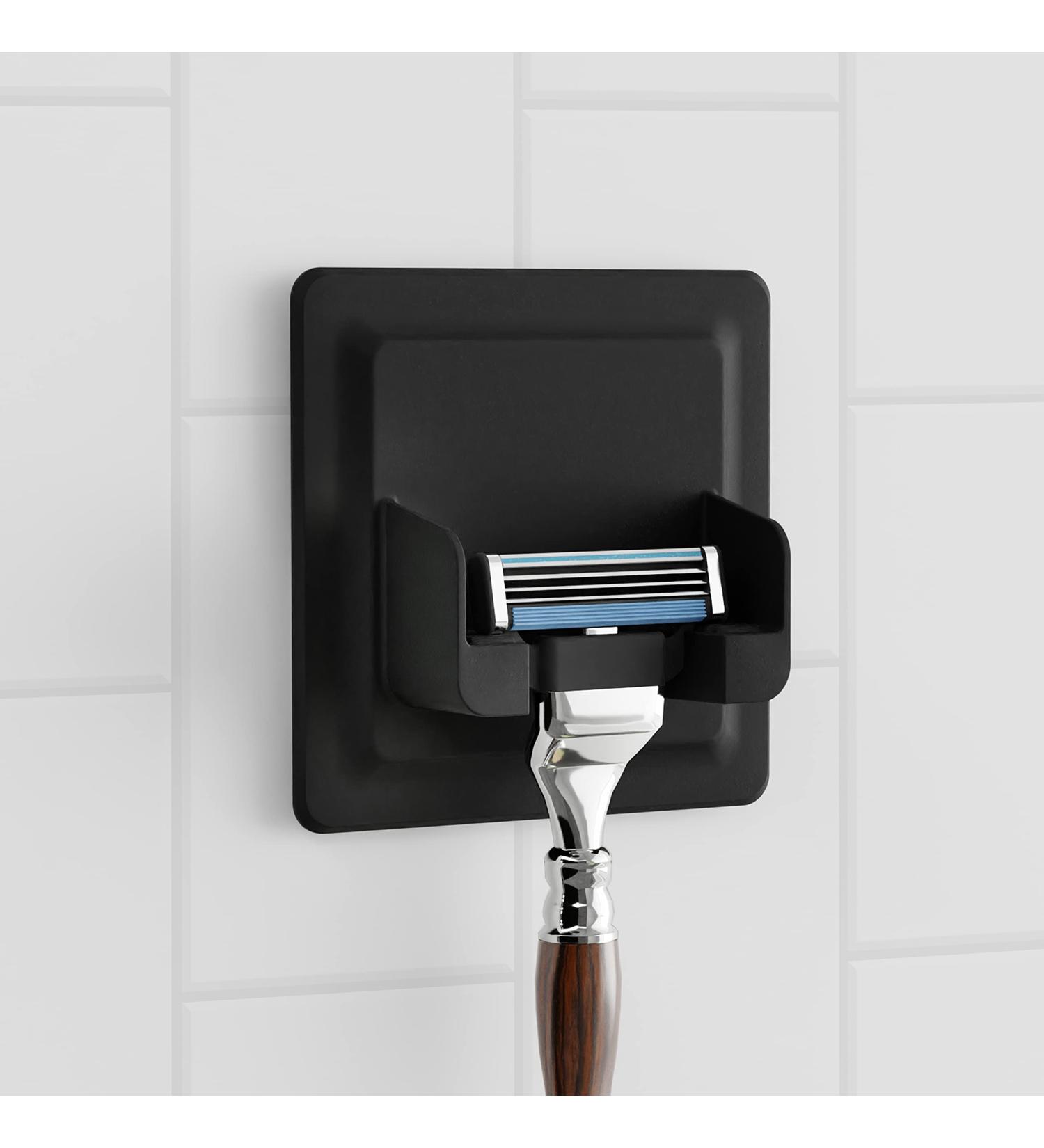 Lobux Razor Holder - Self-Adhesive Waterproof Soft-Touch Silicone Shower & Mirror Bracket | Black Shaver Holder for Bathroom & Wall - Buy Online on SooperMarket.com