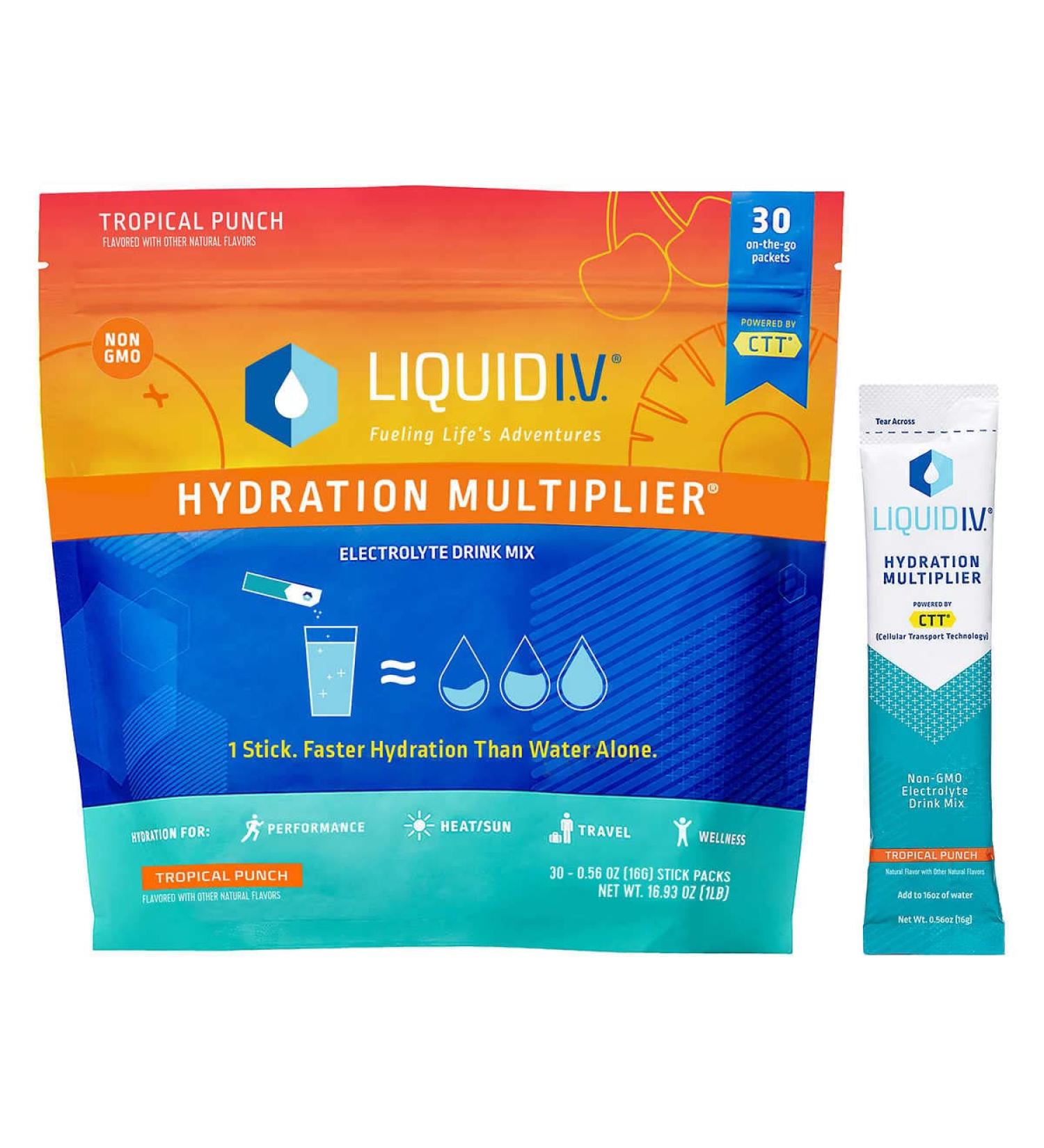 Liquid IV Hydration Multiplier Drink Mix 30 Count Tropical Flavor 30 Total Individual Stick Packets 480 Grams - Buy Online on SooperMarket.com