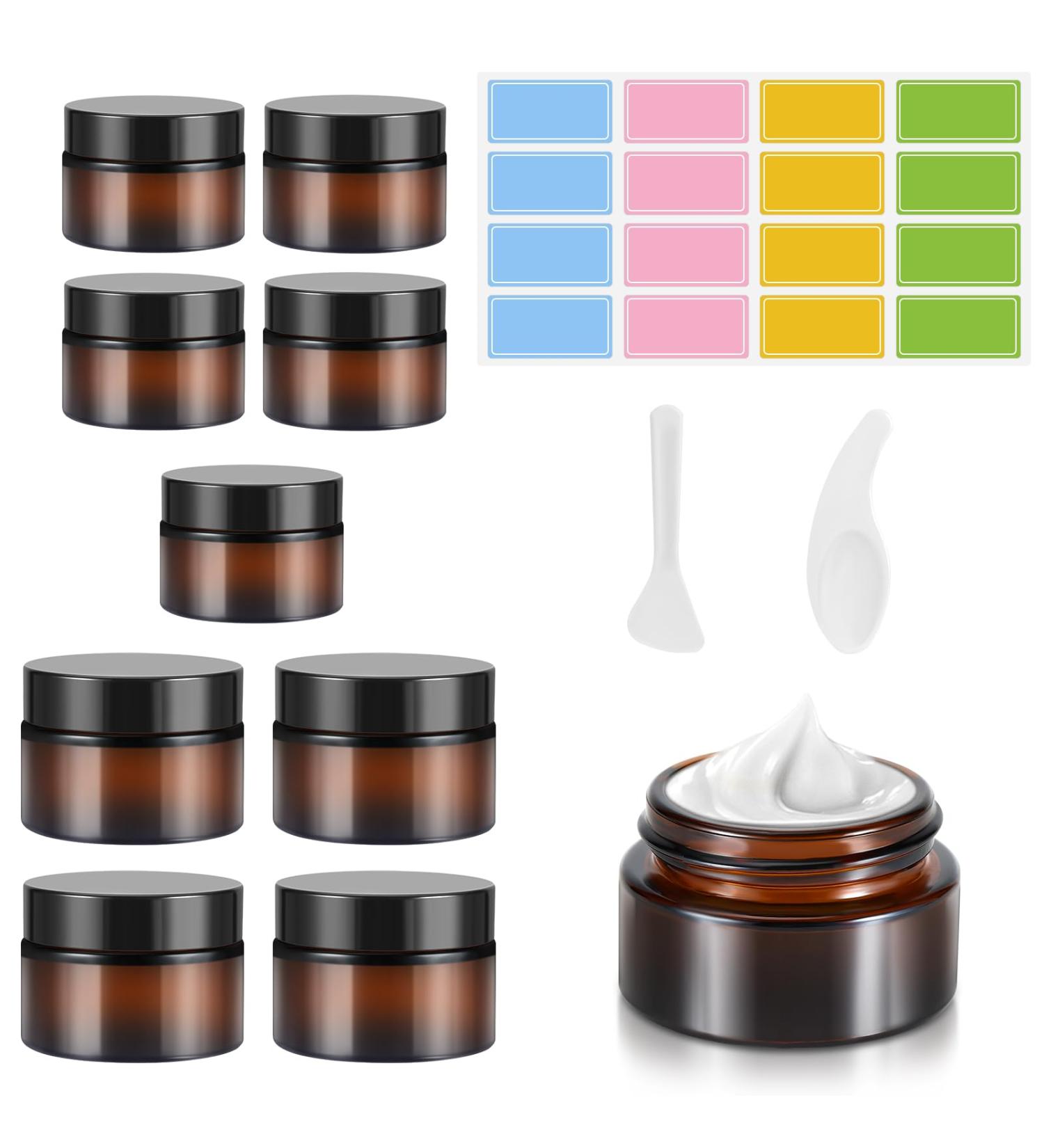Collazoey 10-Piece Amber Glass Cream Jars Set | 20ml & 30ml Refillable Ointment Pots with Lids | Ideal for Cosmetics & Essential Oils | International Shipping Available - Buy Online on SooperMarket.com