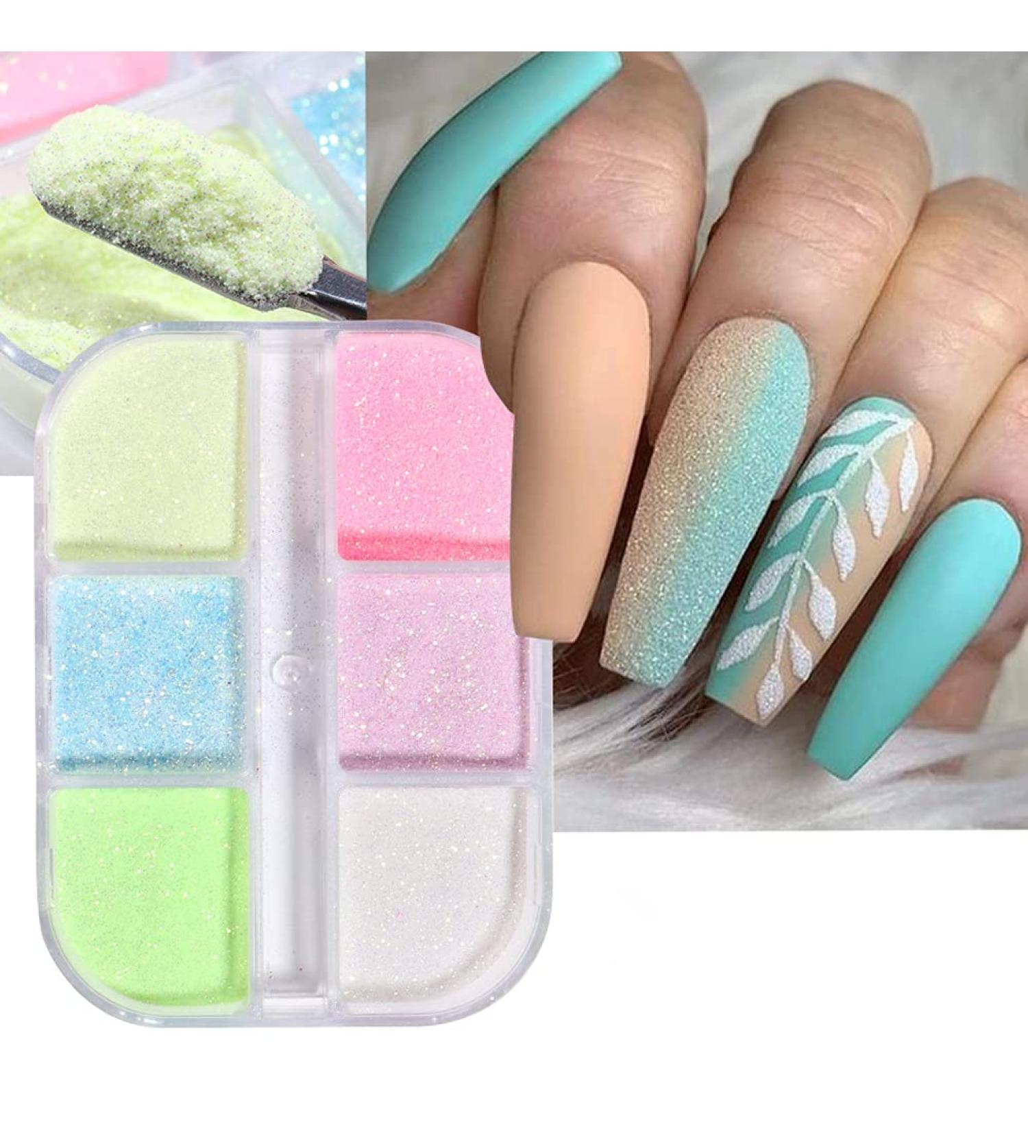 6 Colors Holographic Luminous Nail Powder Glitter Kit - 3D Sparkly Fluorescent Pigments for Acrylic Nails - Mermaid Shinning Glitters for Manicure Tips and Decorations - Buy Online on SooperMarket.com