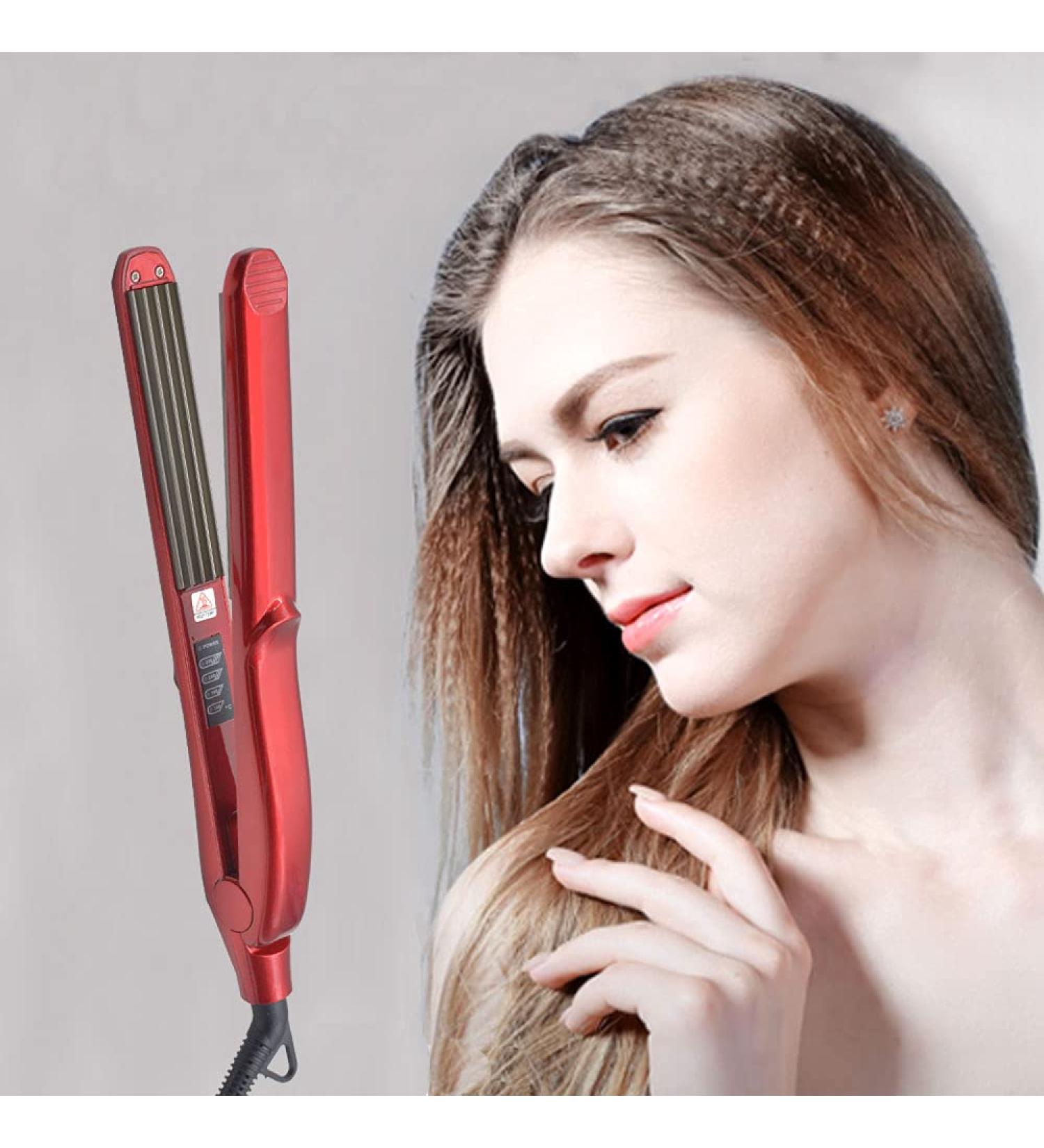 Pro Ceramic Mini Hair Crimper for Women - Small Wave Curling Iron for Short & Long Hair Styling (Red) - Buy Online on SooperMarket.com