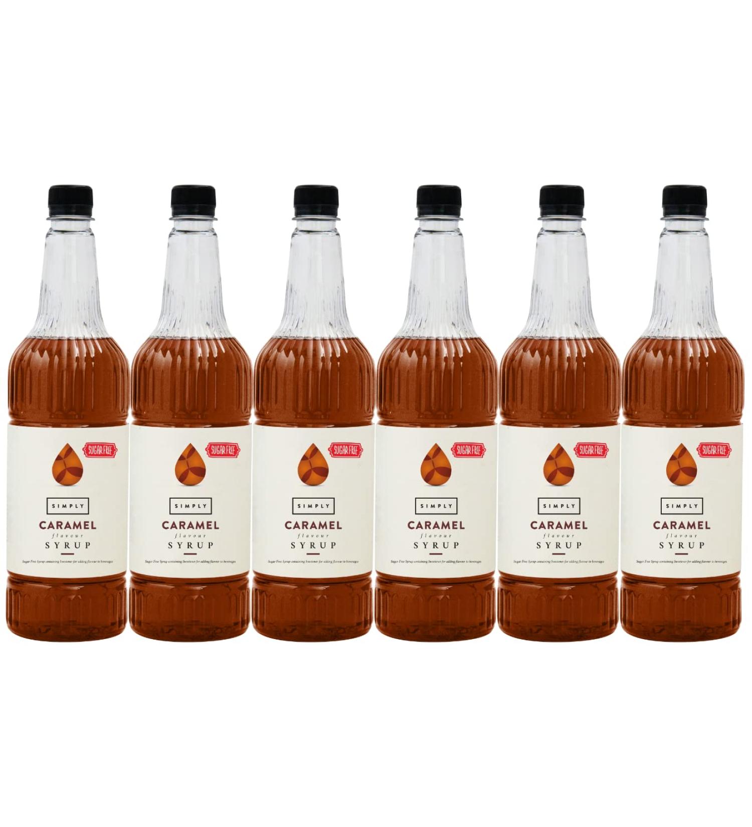Simply Sugar Free Caramel Syrup Low Calorie Vegan & Nut Free Flavoured Syrup for Coffee Cocktails & Baking (1 Litre x 6) - Buy Online on SooperMarket.com