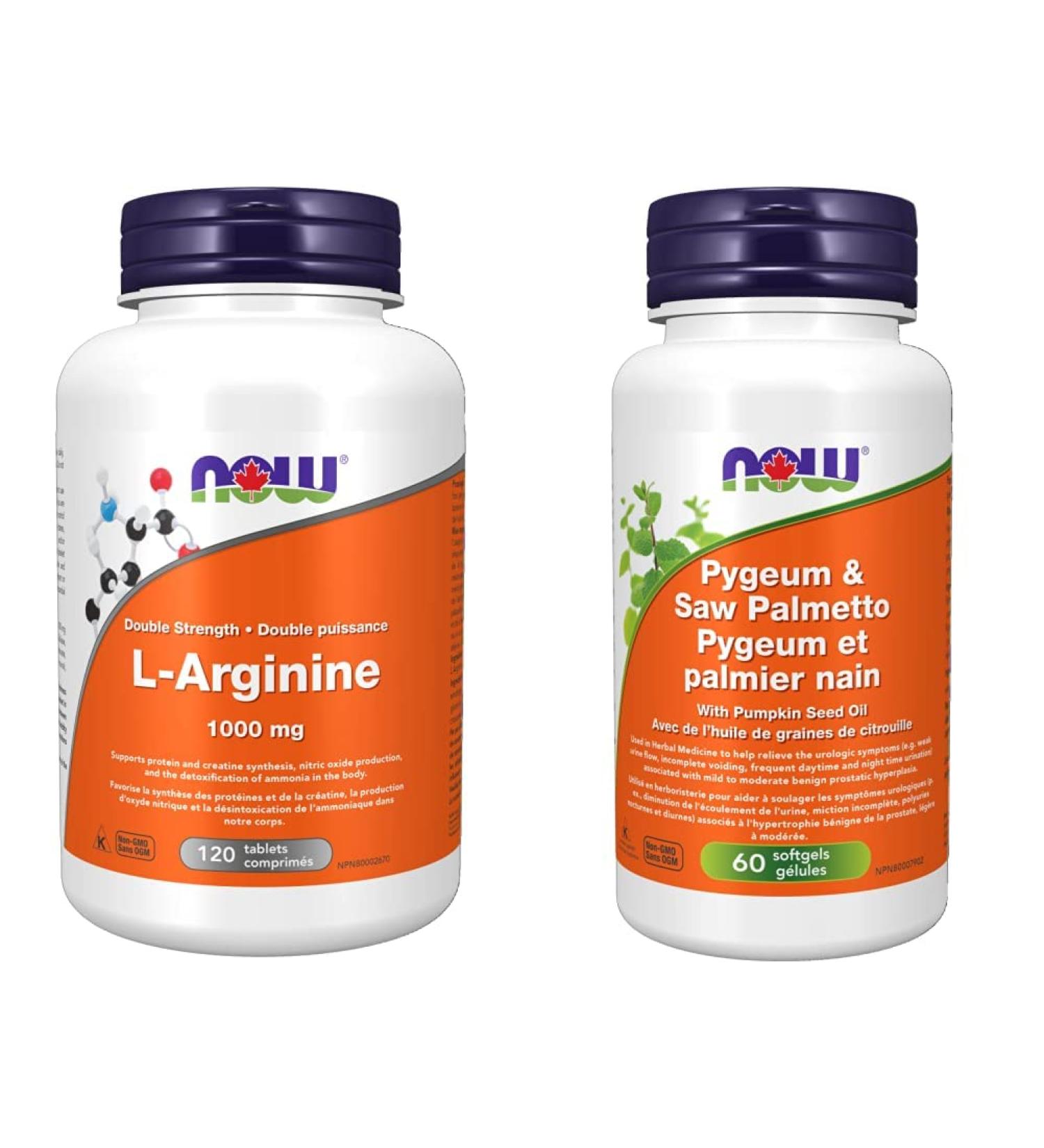 NOW Supplements L-Arginine 1000mg Tablets (120 Count) + Pygeum and Saw Palmetto Softgels (60 Count) - Buy Online on SooperMarket.com