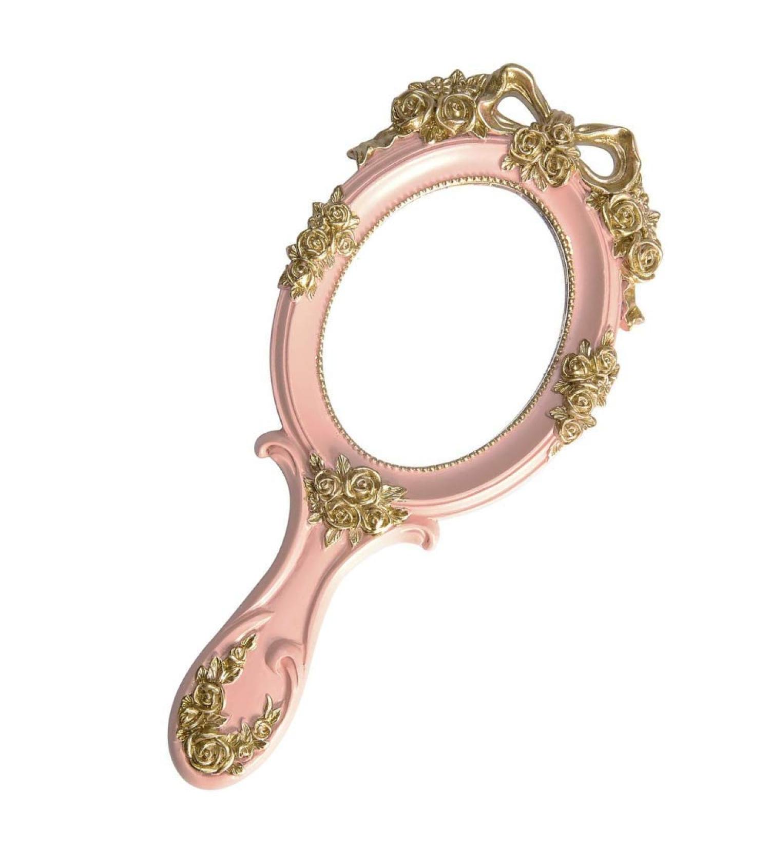 Vintage Handheld Makeup Mirror with Crafted Rose Design - Pink Princess Beauty Vanity Mirror - Buy Online on SooperMarket.com