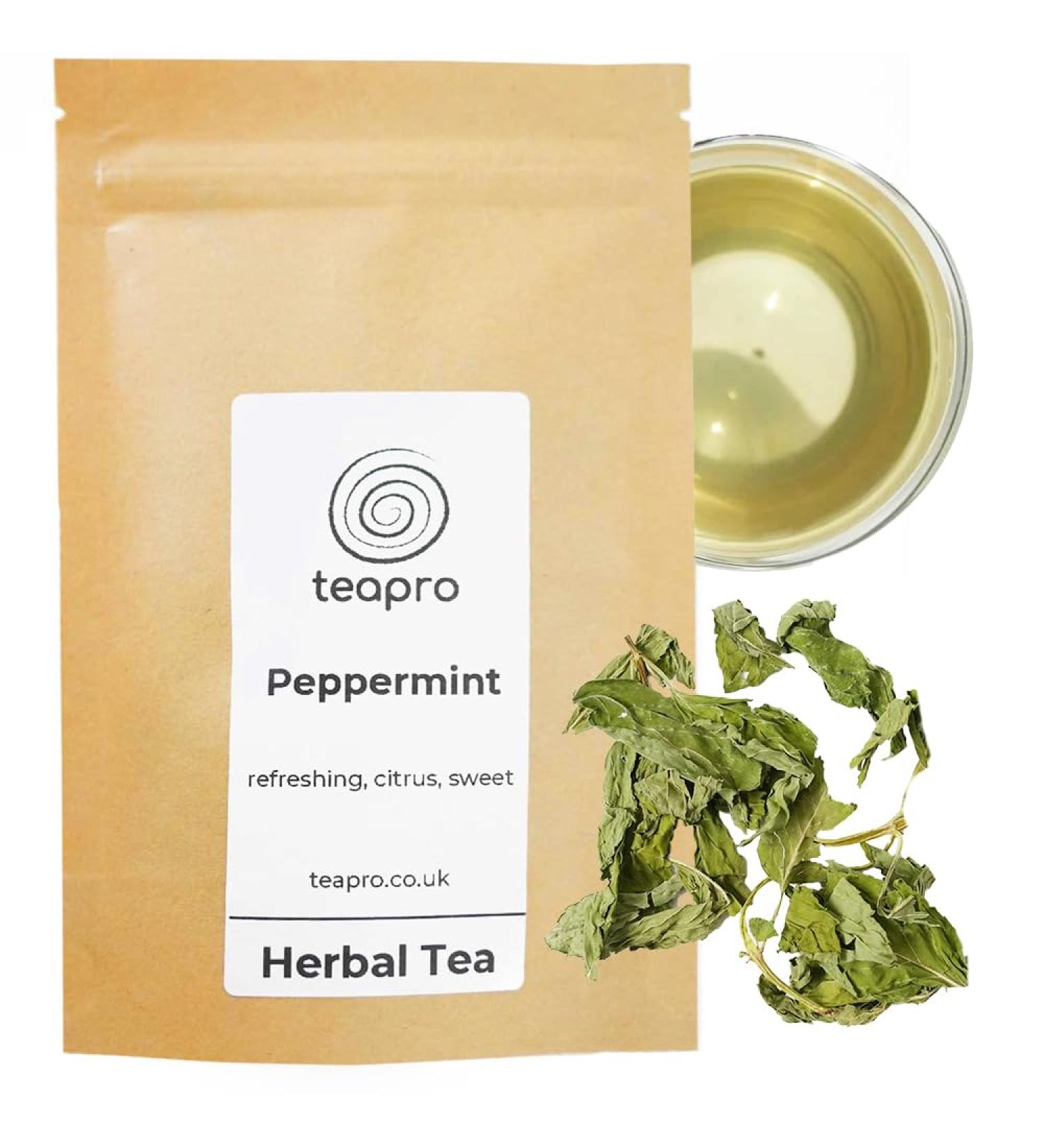 Teapro Premium Peppermint Tea | Pure Caffeine-Free Peppermint Infusion | Loose Leaf Herbal Tea | Soothes Your Belly Refreshing & Minty (100g)