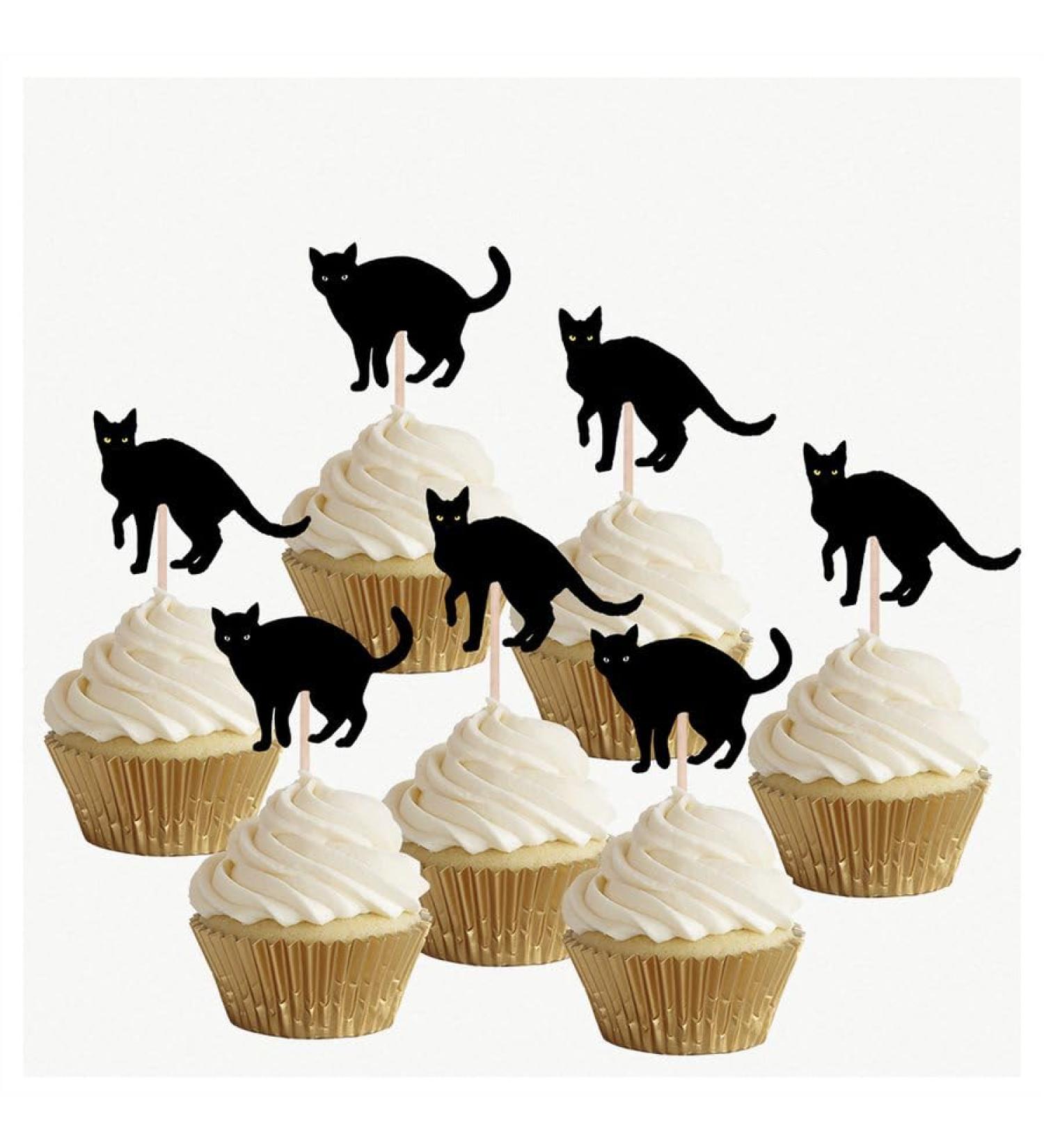 Halloween Black Cat Cupcakes Toppers Party Food Decorations Sticks Picks (24 Pack) - Buy Online on SooperMarket.com