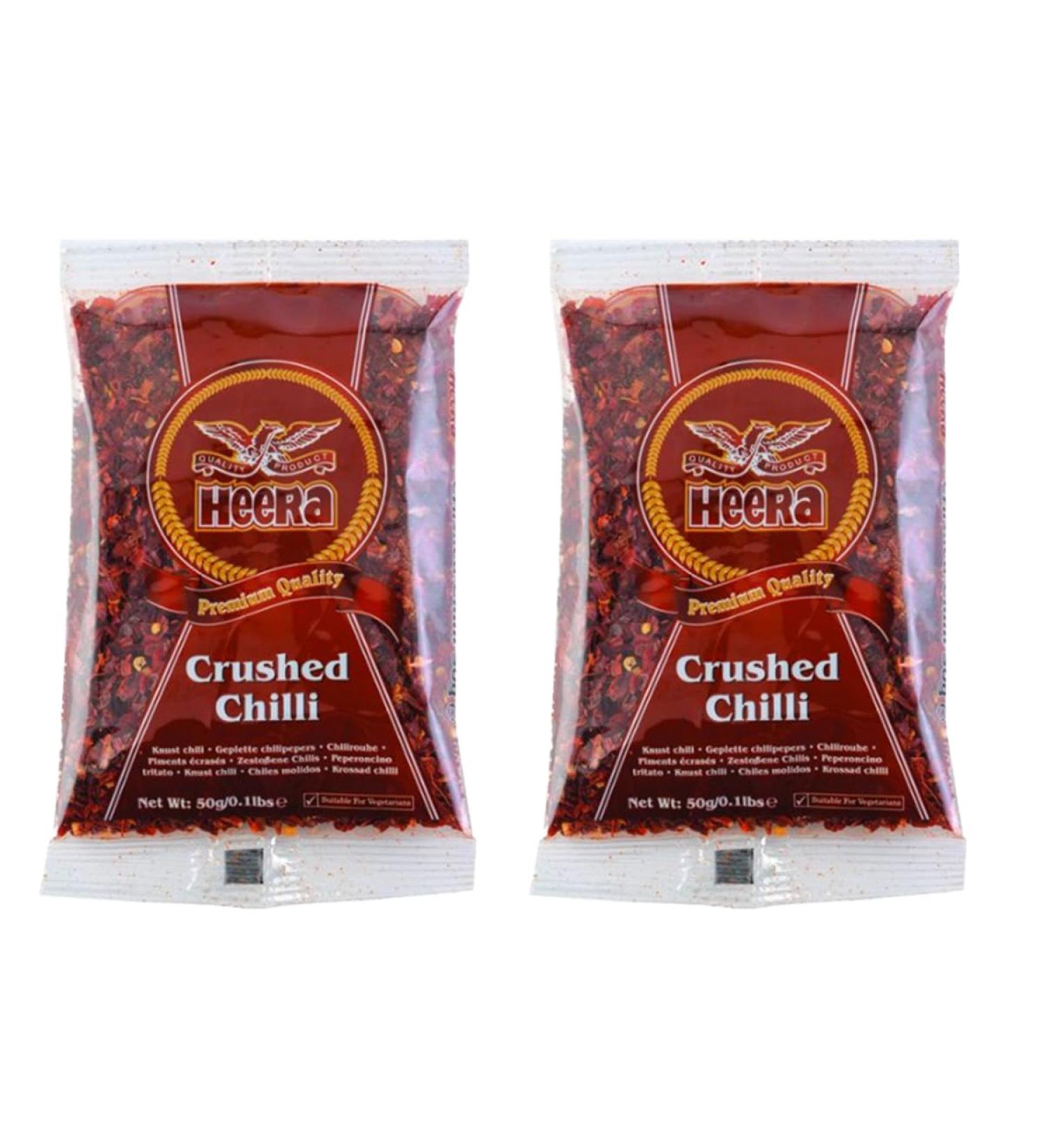 Heera Crushed Chilli 50g Adds Taste And Flavour To Meal - A Must have Indian Spice In Kitchen - Simplifies And Speeds Up The Cooking Process (Pack of 2)