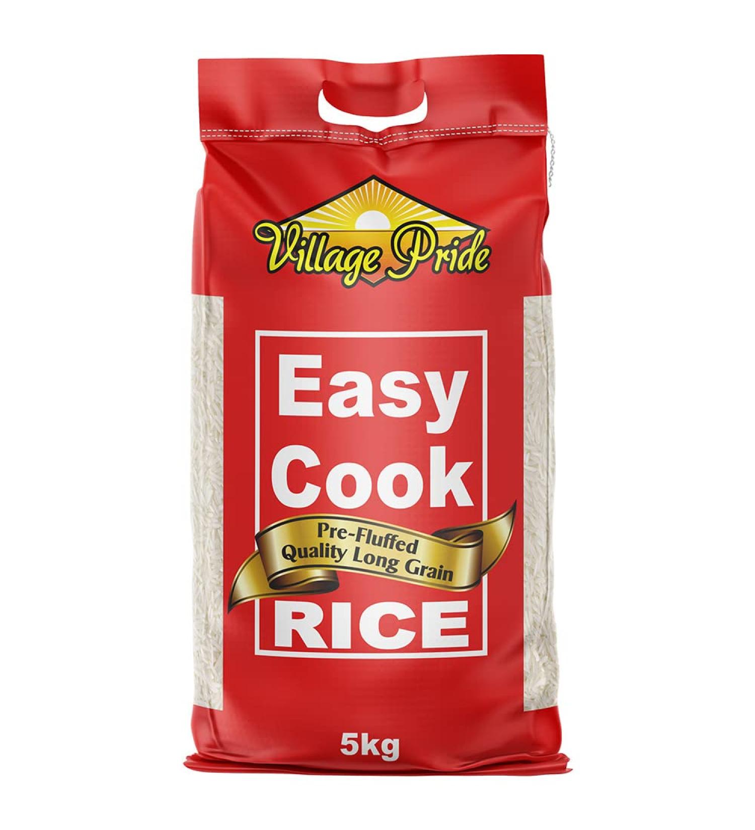 Village Pride Easy Cook Rice - 5kg Bag of Premium Quality Pre-fluffed and Long-Grain Rice for Quick Aromatic and Versatile Rice Dishes