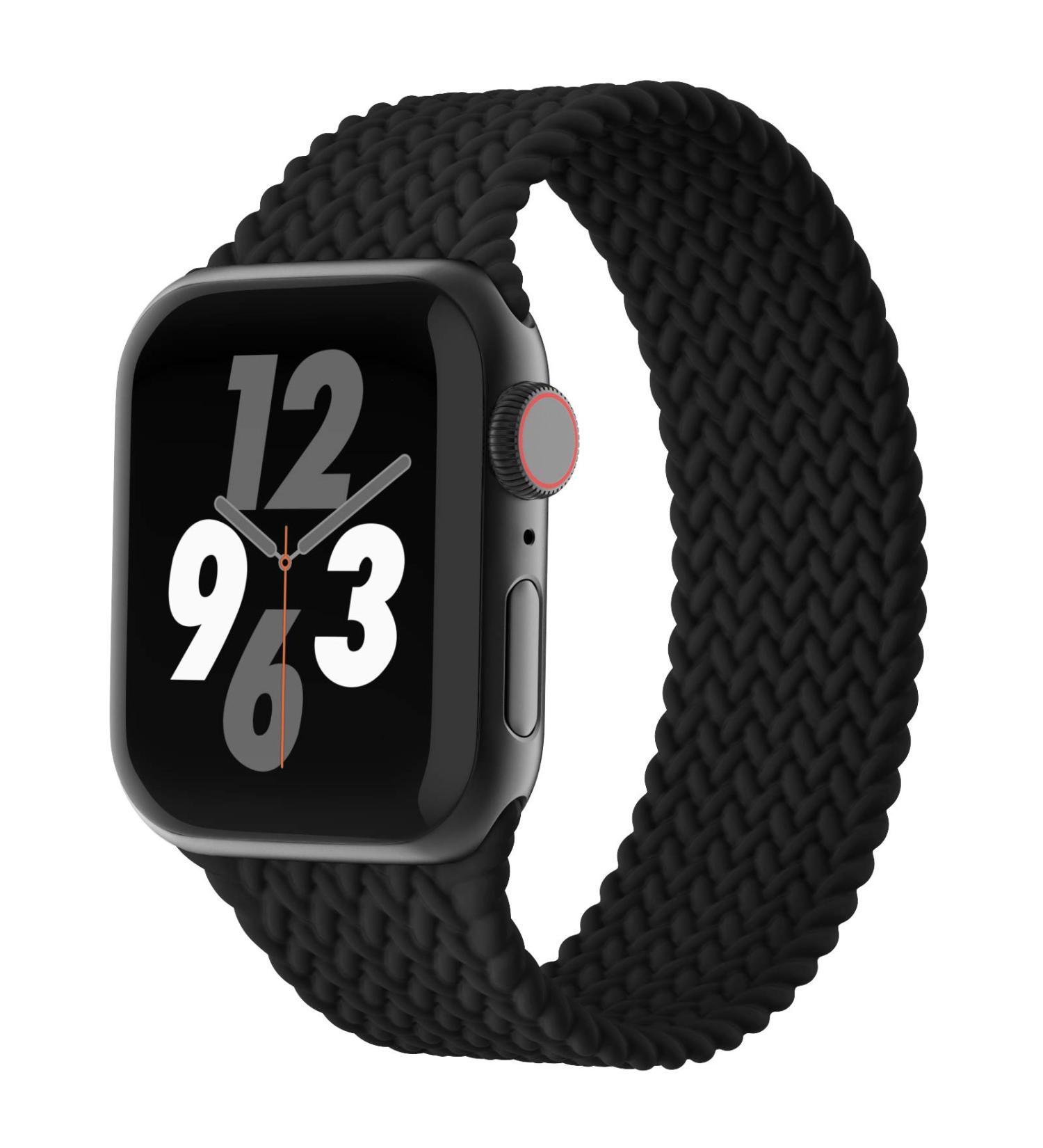 Ultra Black Silicone Solo Loop Band for Apple Watch 38/40/41MM - Elastic Sport Strap for iWatch Series 1-8, SE - 5.6-5.8 Size - Stretchy and Compatible - Buy Online on SooperMarket.com