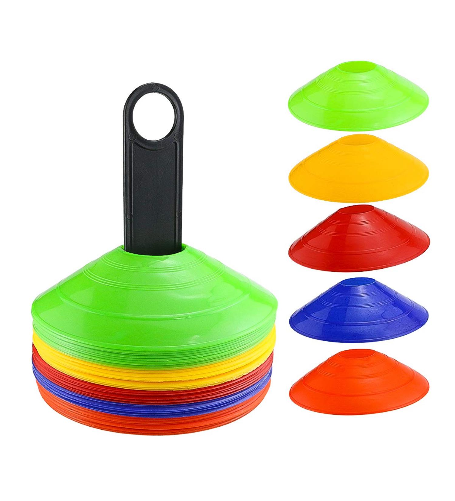 Faxco 50 Pcs Soccer Cones with Holder - Field Cone Markers for Football Training - Outdoor Sports Games Supplies (5 Colors) - Buy Online on SooperMarket.com