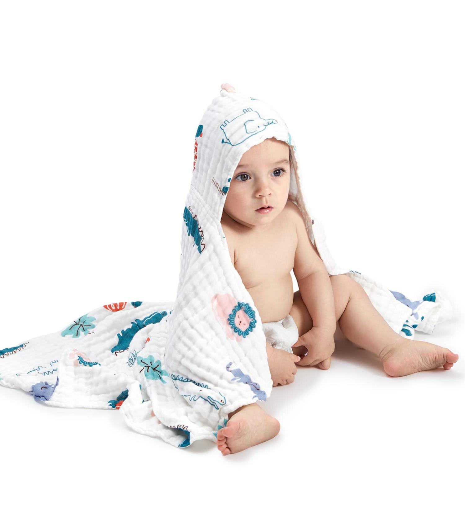 BC BabyCare Hooded Baby Towels - Super Absorbent Muslin Cotton for Newborns | 95x95 cm (Forest) - Ideal for Boys and Girls - Buy Online on SooperMarket.com