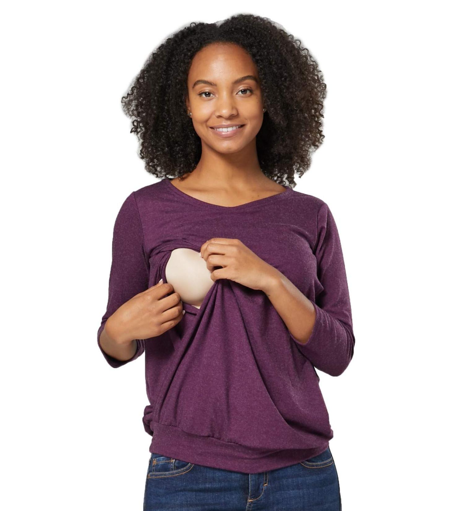 HAPPY MAMA Maternity Nursing Striped Jumper Top 1060 - Purple Melange - Size 12-14 - Buy Online on SooperMarket.com