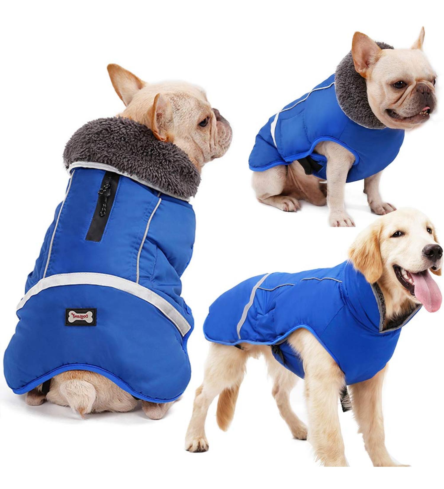 Reflective Waterproof Dog Winter Jacket with Thicken Fleece Lining - Blue - Medium - Buy Online on SooperMarket.com