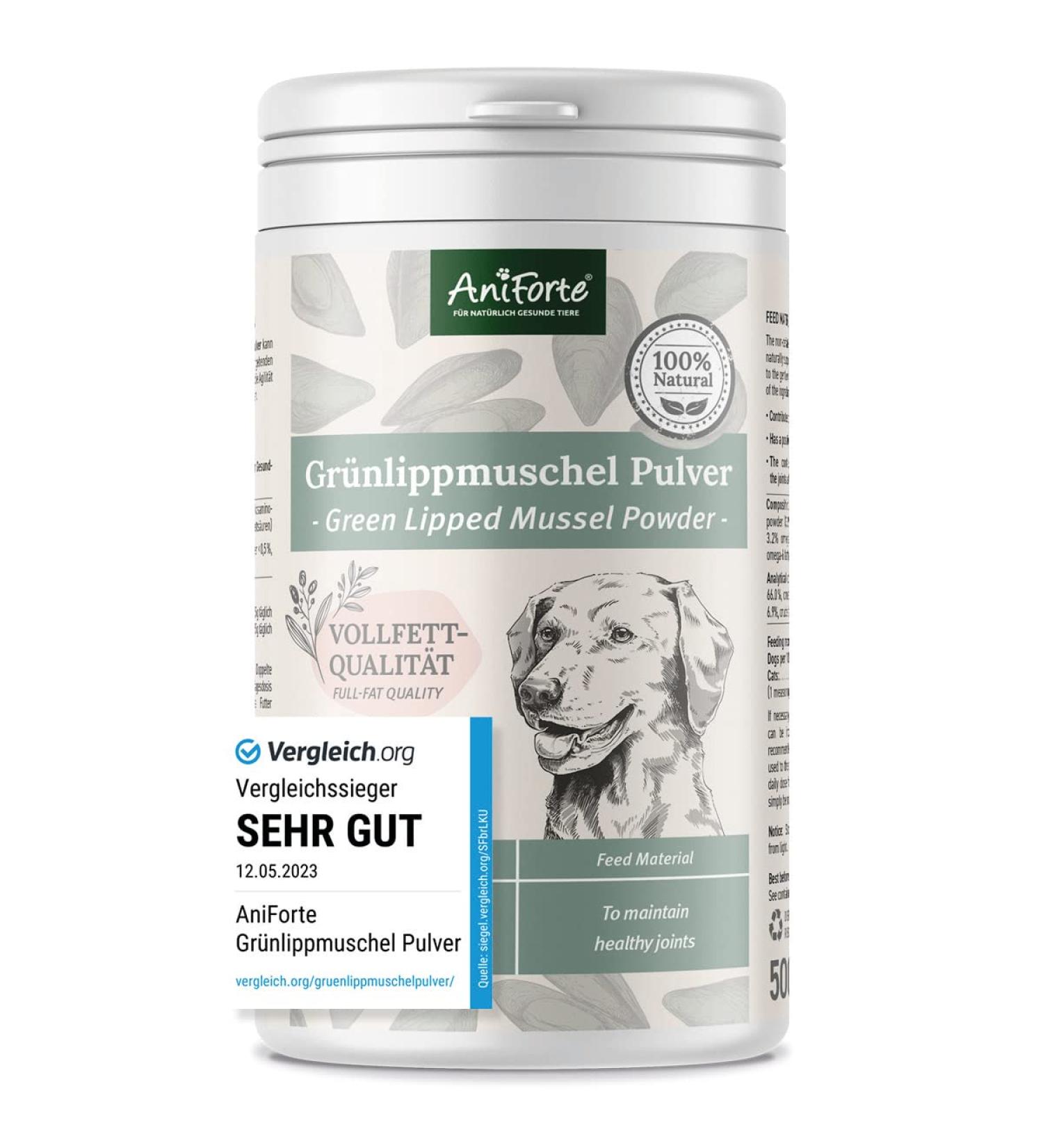 Aniforte Green Lip Powder for Dogs 500g - 2023 Comparison Winner for Joint Health | Natural Full-Fat Formula with High Acceptance - Buy Online on SooperMarket.com