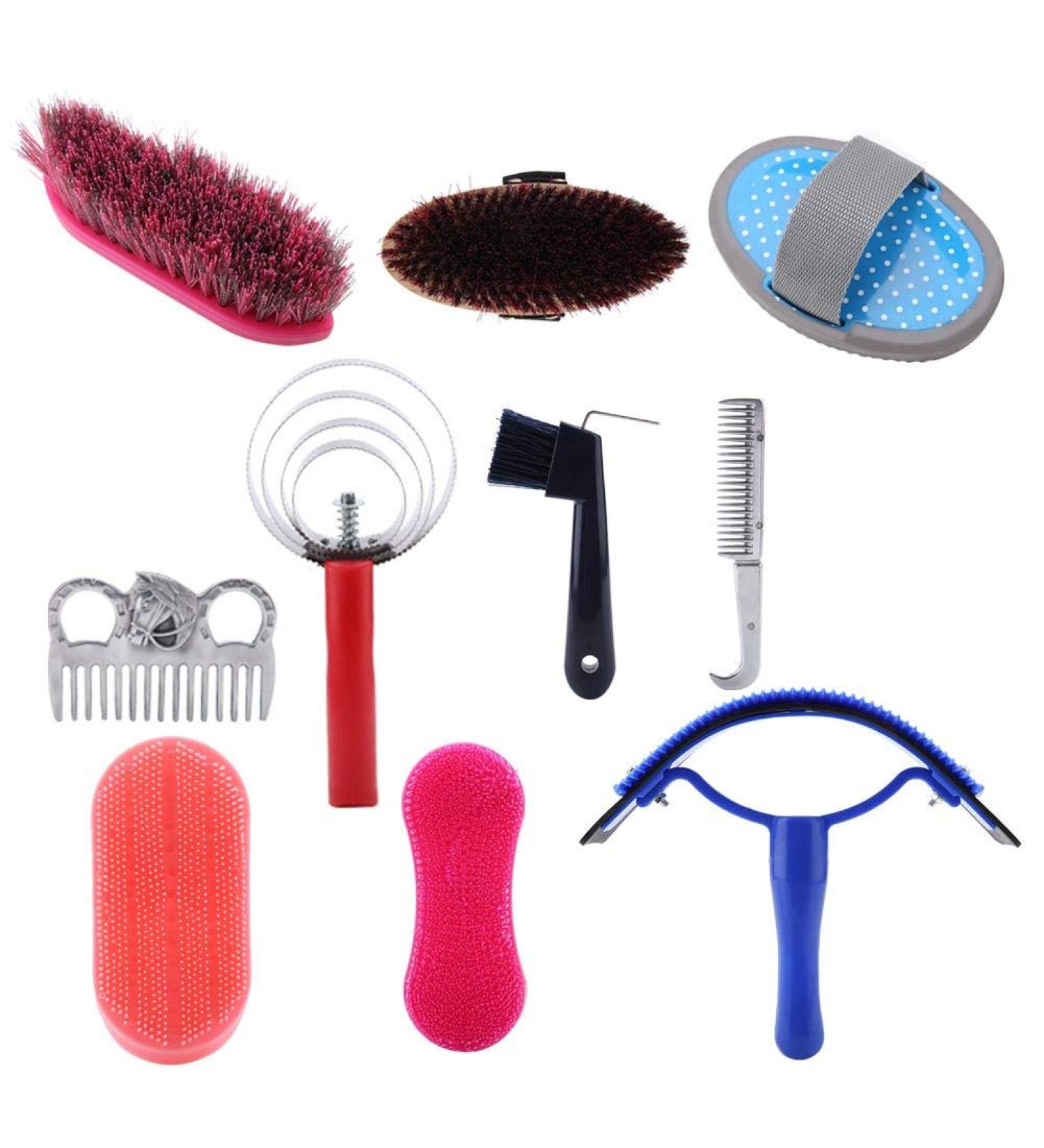 Professional 10-Pc Vier Horse Brush Set - Equestrian Grooming Kit for Horse Cleaning & Care - Buy Online on SooperMarket.com