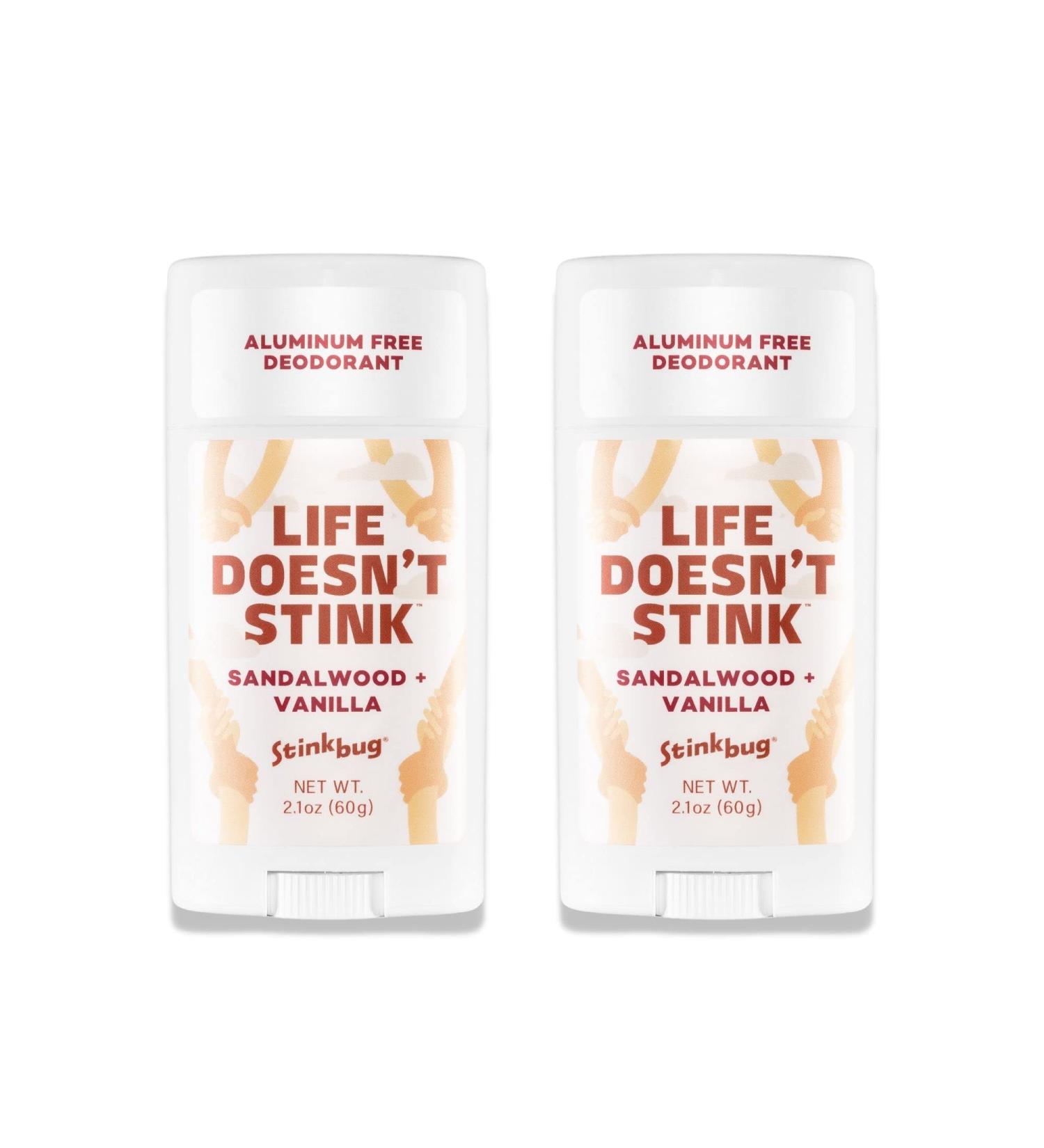 Natural Organic Sensitive Skin Deodorant Stick with Sandalwood + Vanilla Coconut Oil and Activated Charcoal Aluminum Free Deodorant by Stinkbug Naturals 2.1 Ounce Pack of 2
