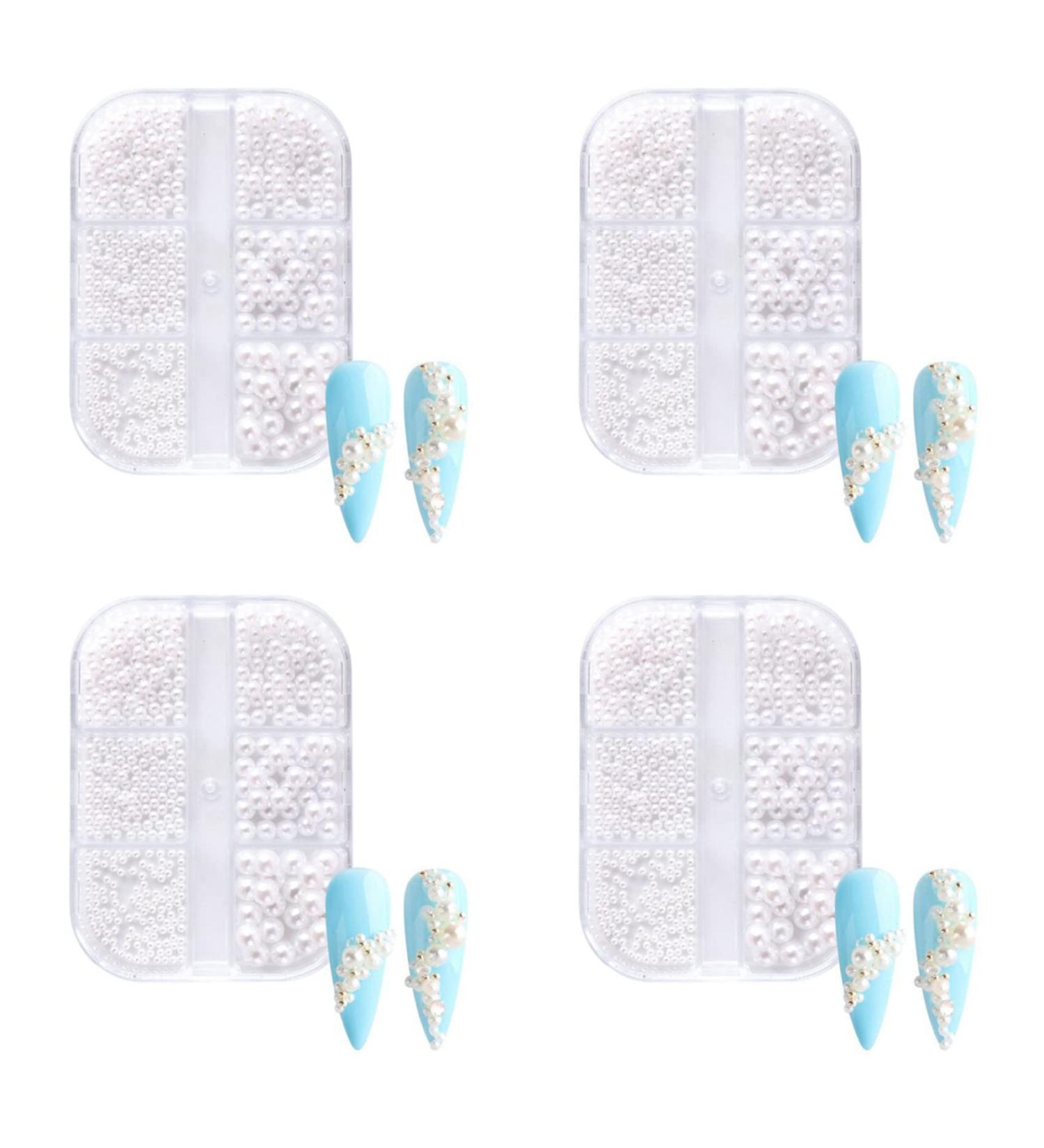 Citywalk 4Box Pearl Decorations Nail Charms White Round Nail Parts Gold Steel Beads Balls Jewelry Nail Art Accessories Color:ZZ13 - Buy Online on SooperMarket.com