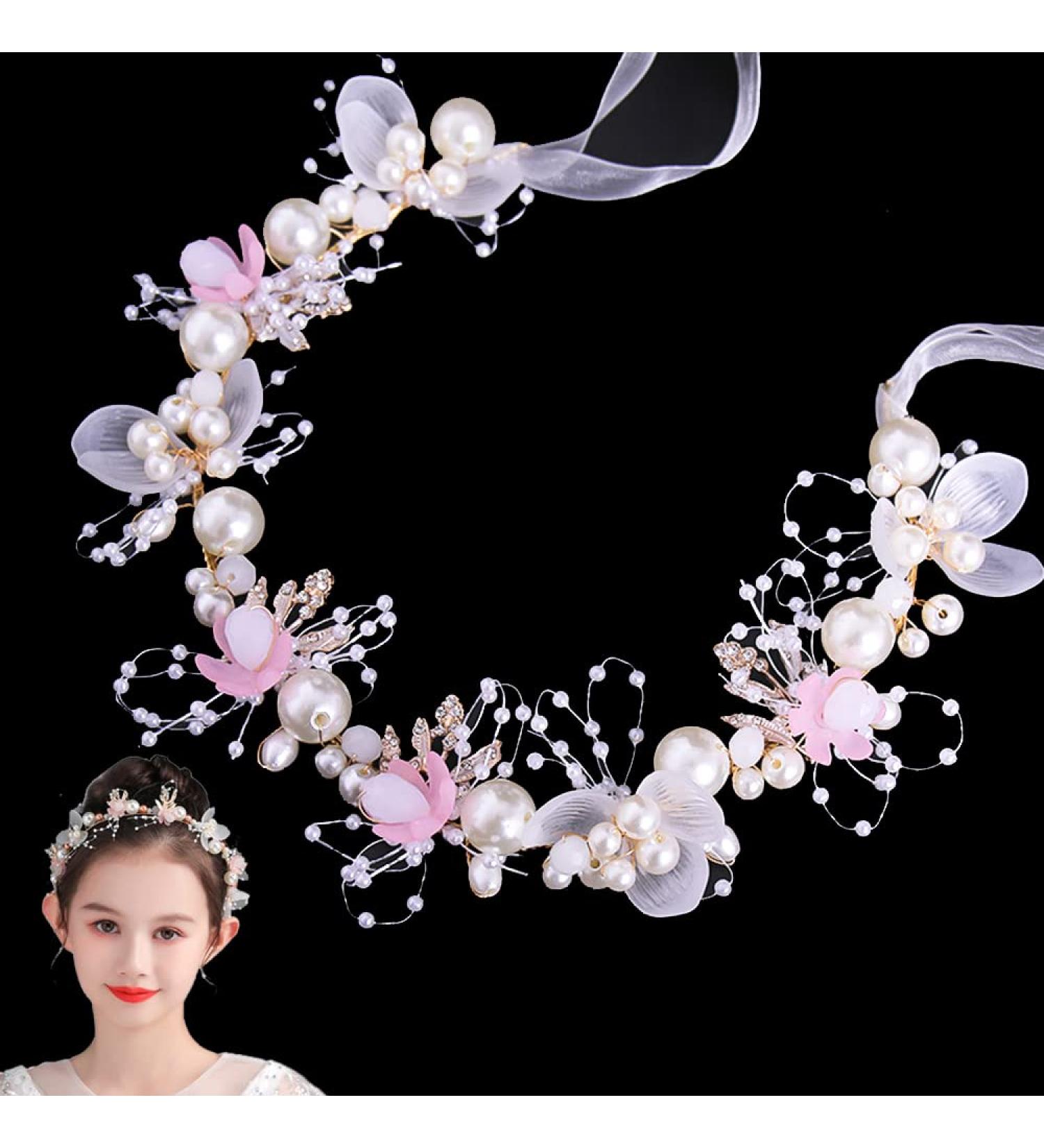 Princess Flower Headpiece Flower Girl Hair Accessories Wedding Hair Piece Pearl Wedding Headband Pearl Flower Leaf Headpieces for Princess Flower Girls and Bridesmaid - Buy Online on SooperMarket.com