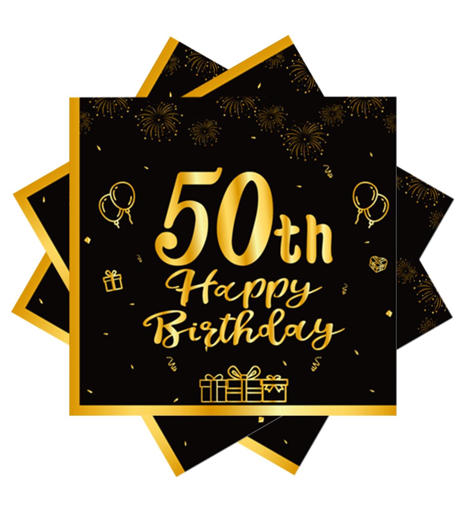 40 Black Napkins for 50th Birthday | Gold Party Paper Napkins 33x33cm | Elegant Decoration for Men Women and Girls - Buy Online on SooperMarket.com