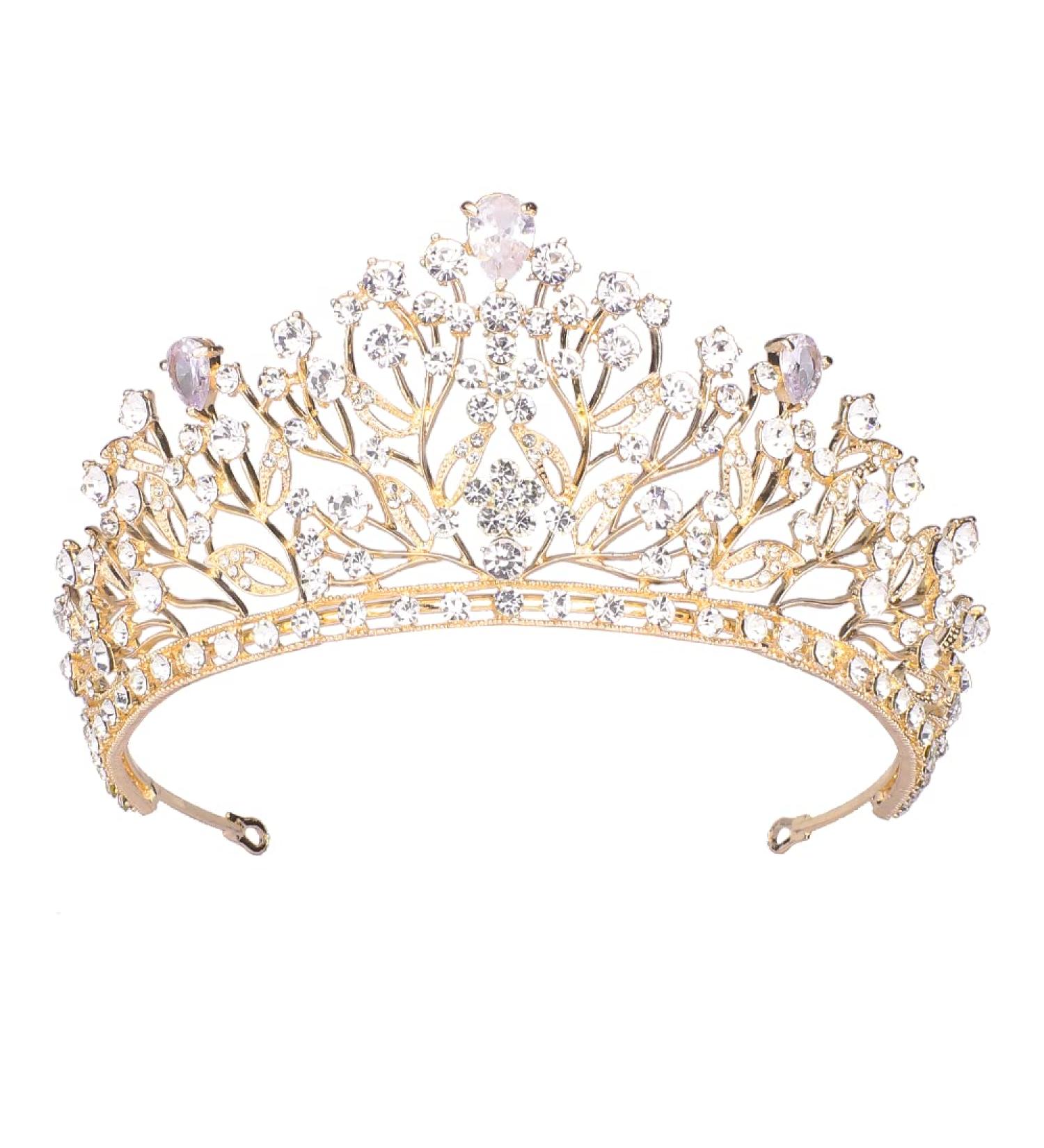 Didder Crystal Tiara - Gold Princess Crown for Women & Girls | Rhinestone Bridal Hair Accessories for Wedding, Prom & Parties - Buy Online on SooperMarket.com