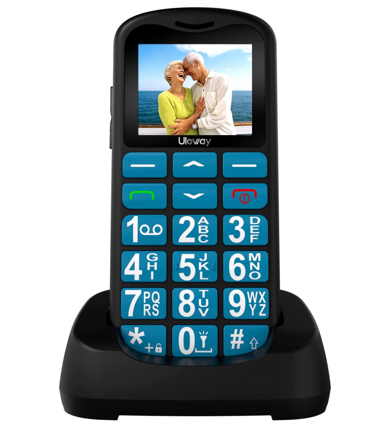 Uleway Senior Cell Phone - Large Button Dual SIM SOS No Contract - Perfect GSM Phone for Pensioners - Includes Charging Station - Blue - Buy Online on SooperMarket.com