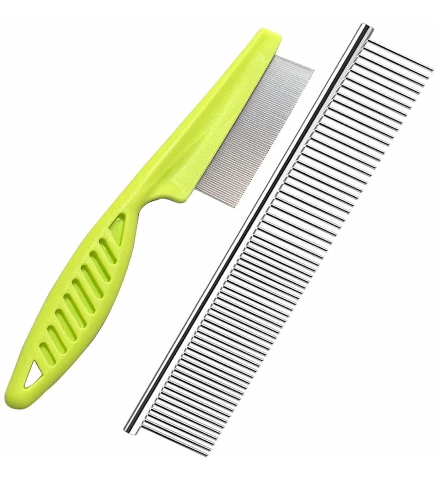 2-in-1 Professional Metal Dog and Cat Comb with Stainless Steel Teeth - Grooming Tool for Long & Short Haired Pets - Removes Tangles, Knots, Fleas & Lice - Buy Online on SooperMarket.com