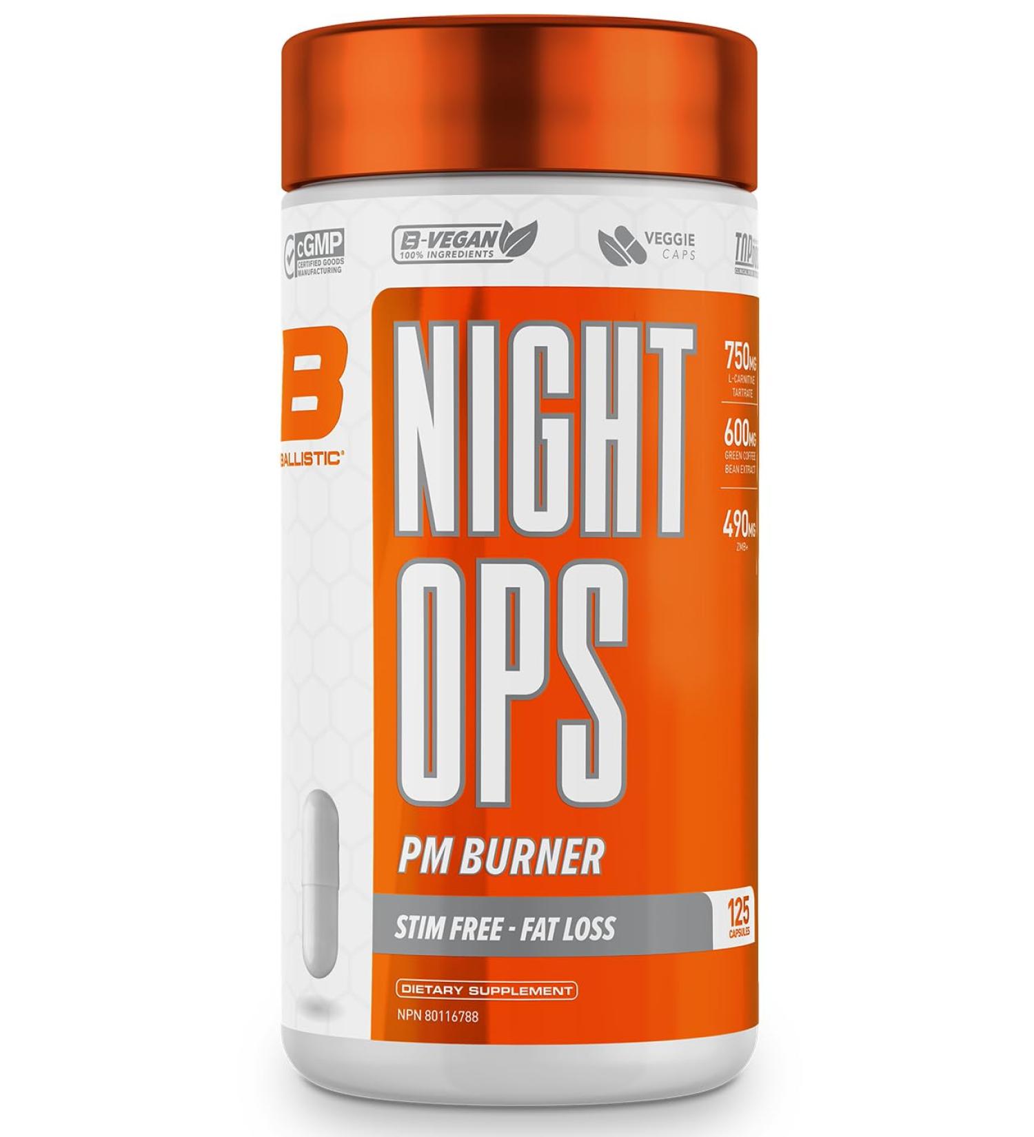 Ballistic Supps - NIGHT OPS - 125 Vegetarian Capsules - NIGHT TIME Fat Metabolizer - Fat Burner - Buy Online on SooperMarket.com